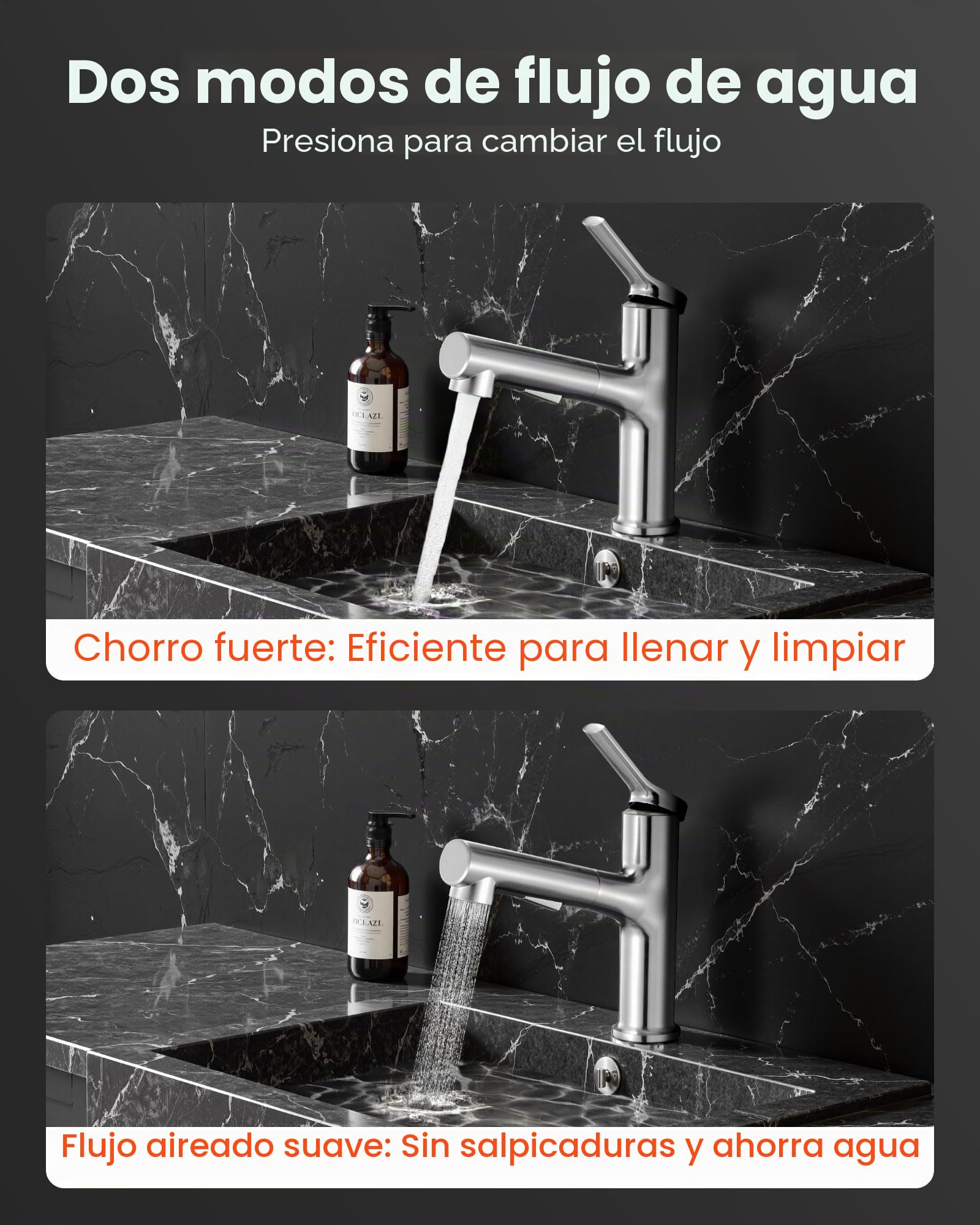 VEVOR Grifo de Lavabo en Níquel Cepillado y Acero Inoxidable, Grifo de Cocina con Rociador Extraíble, Mezclador Monomando para Baño, Caravana, Bar, Resistente a la Corrosión, 260 x 210 x 52 mm