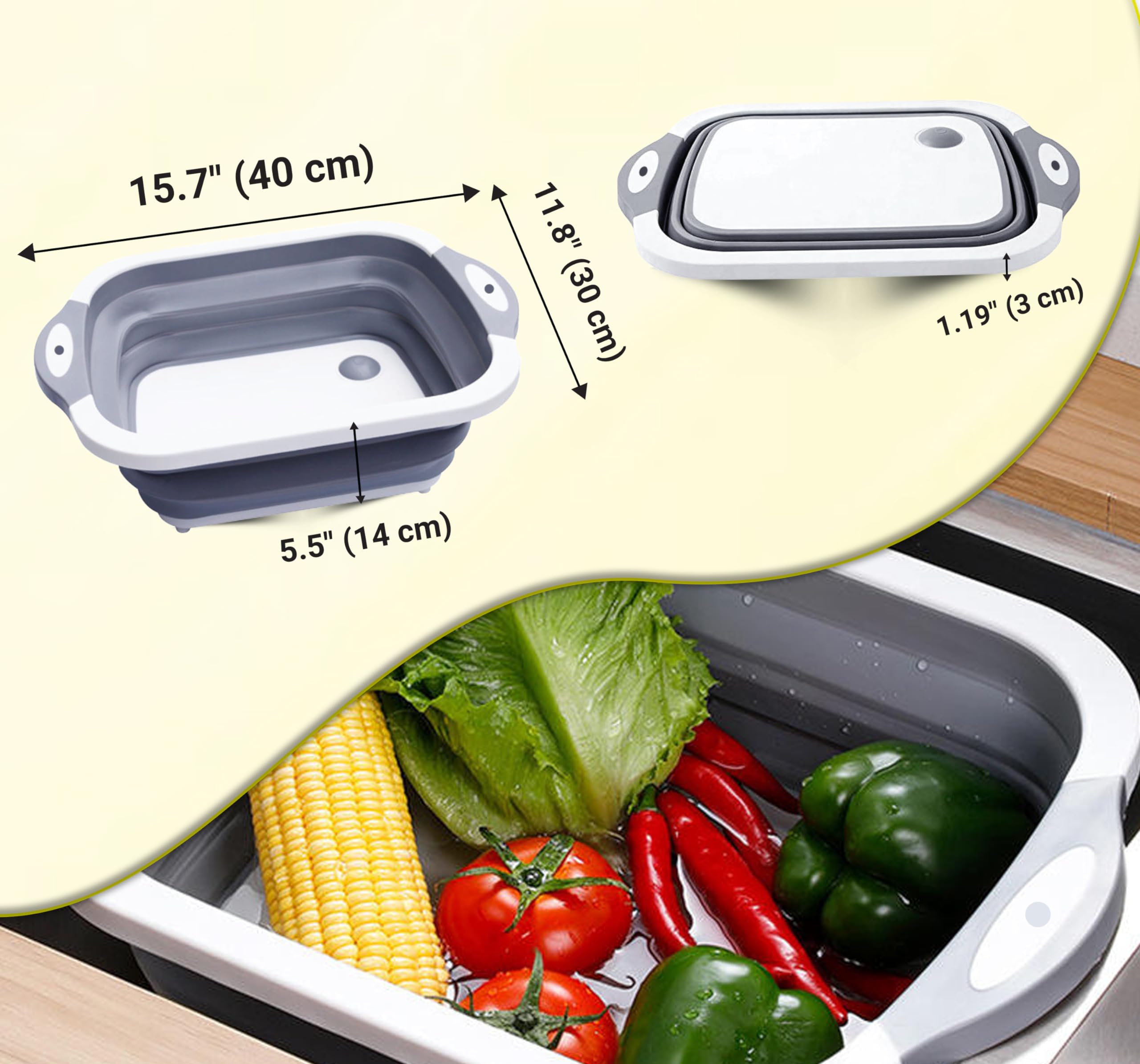Planche à Découper Pliable 3-en-1 Neez - Évier Portable Avec Égouttoir, Bassin Et Bol De Lavage Pour Cuisine, Camping