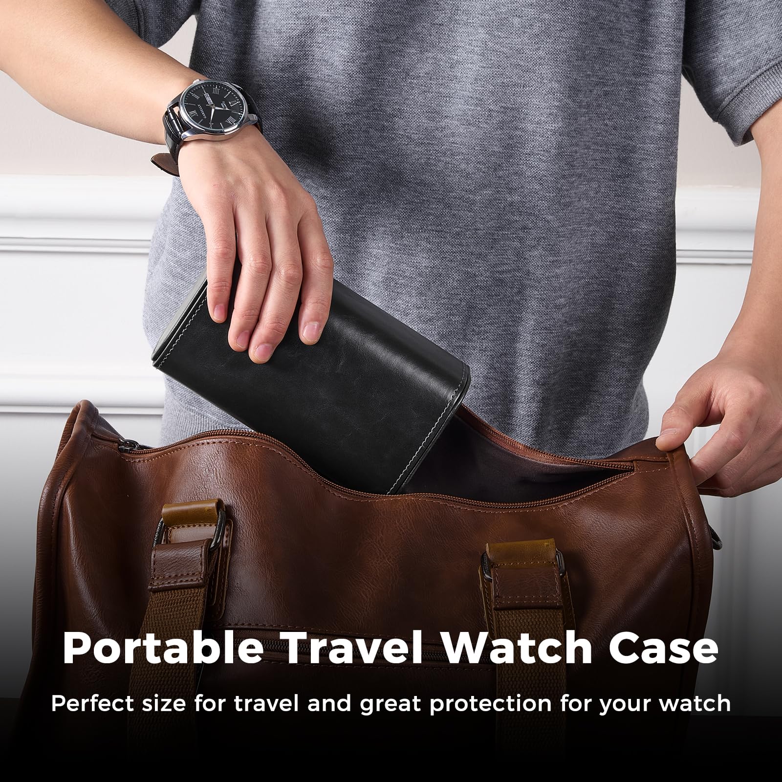 ProCase Estuche para Reloj, Organizador Portable Relojero de PU para Viaje, Negro