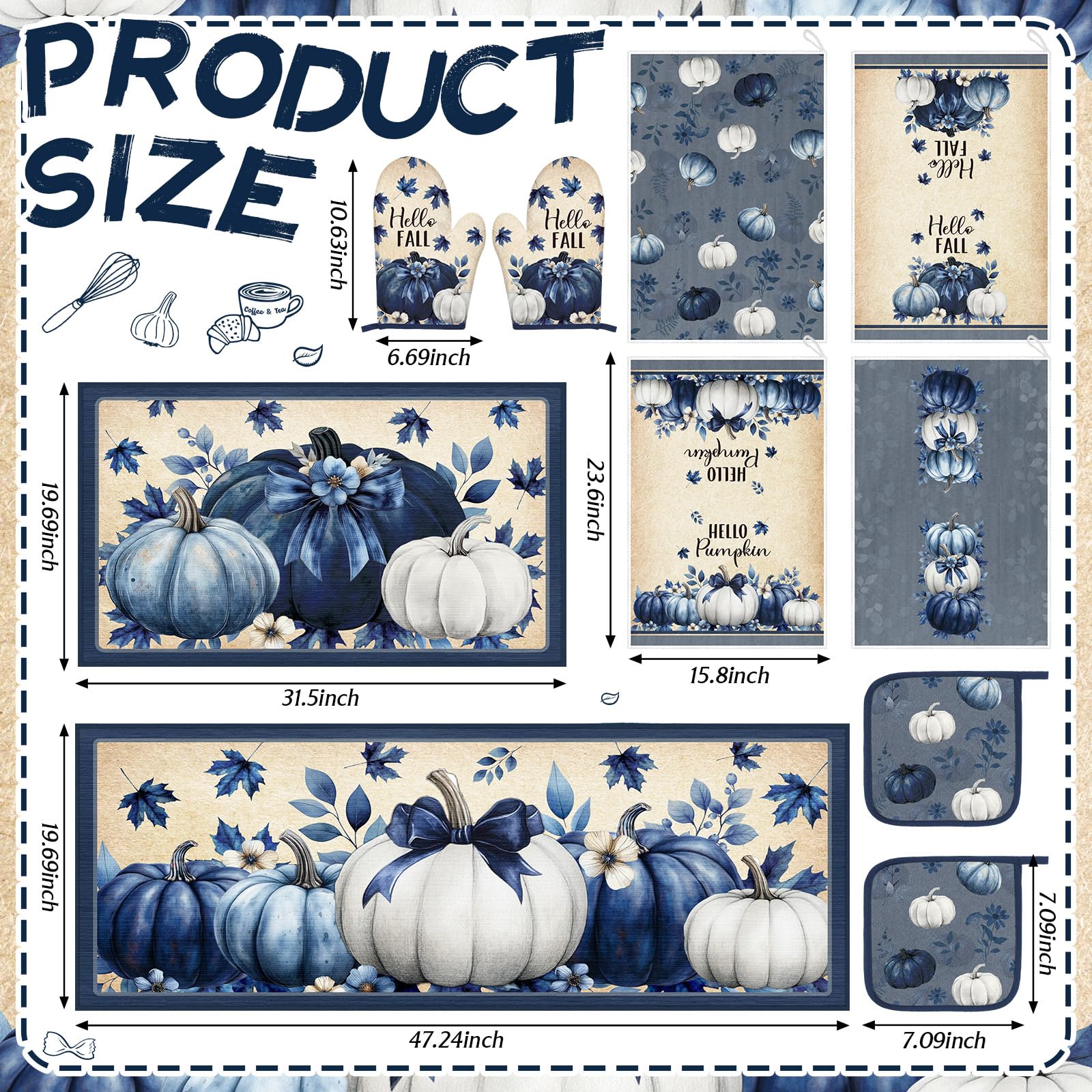 Fall Pumpkin Kitchen Decor Set - 10 Pcs -3