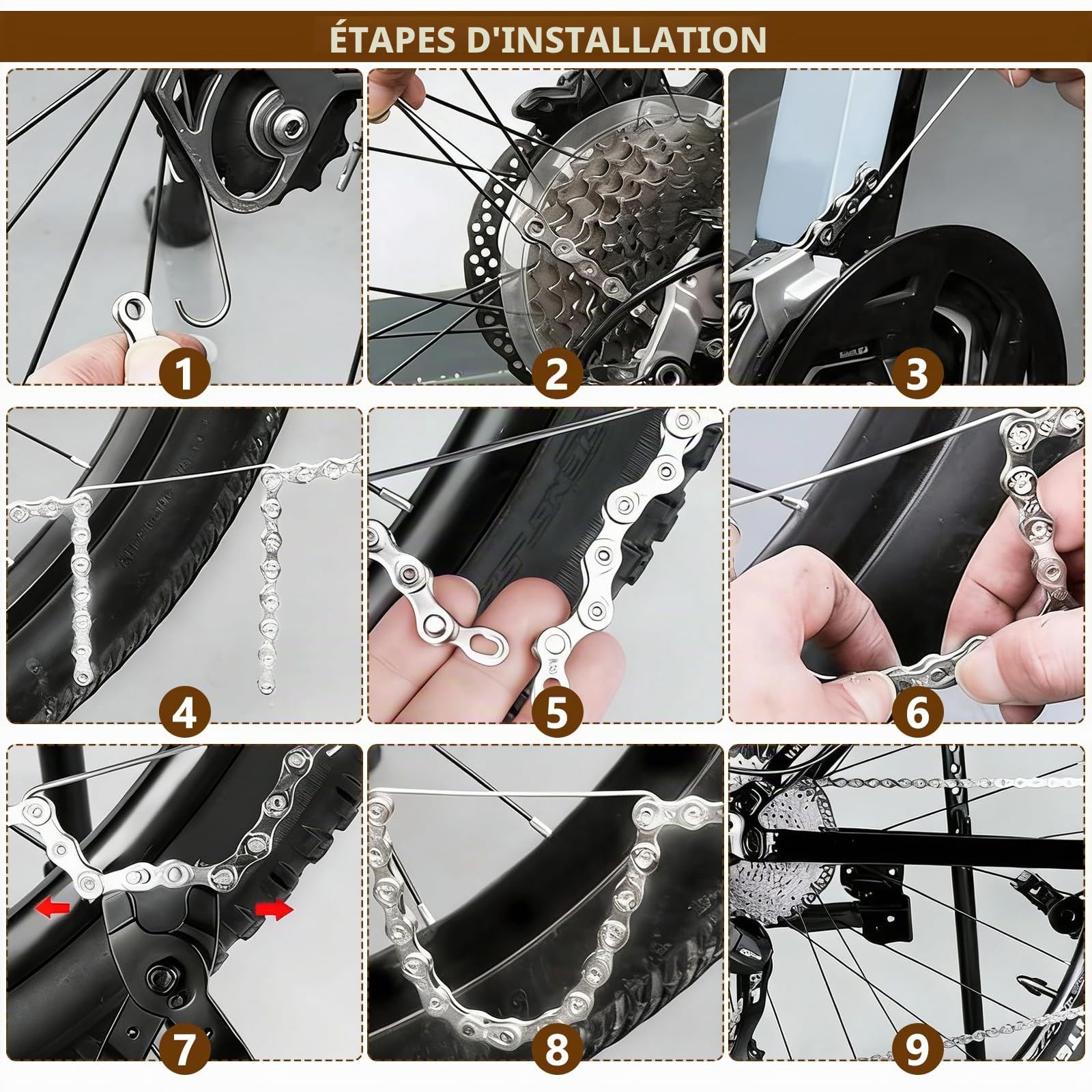 Chaîne de vélo, chaînes 6/7/8 vitesses, chaîne 1/2 x 3/32 pouce pour VTT et vélo de route, avec pince/briseur de chaîne pour vélo, 4 paires de verrous pour chaînes VTT