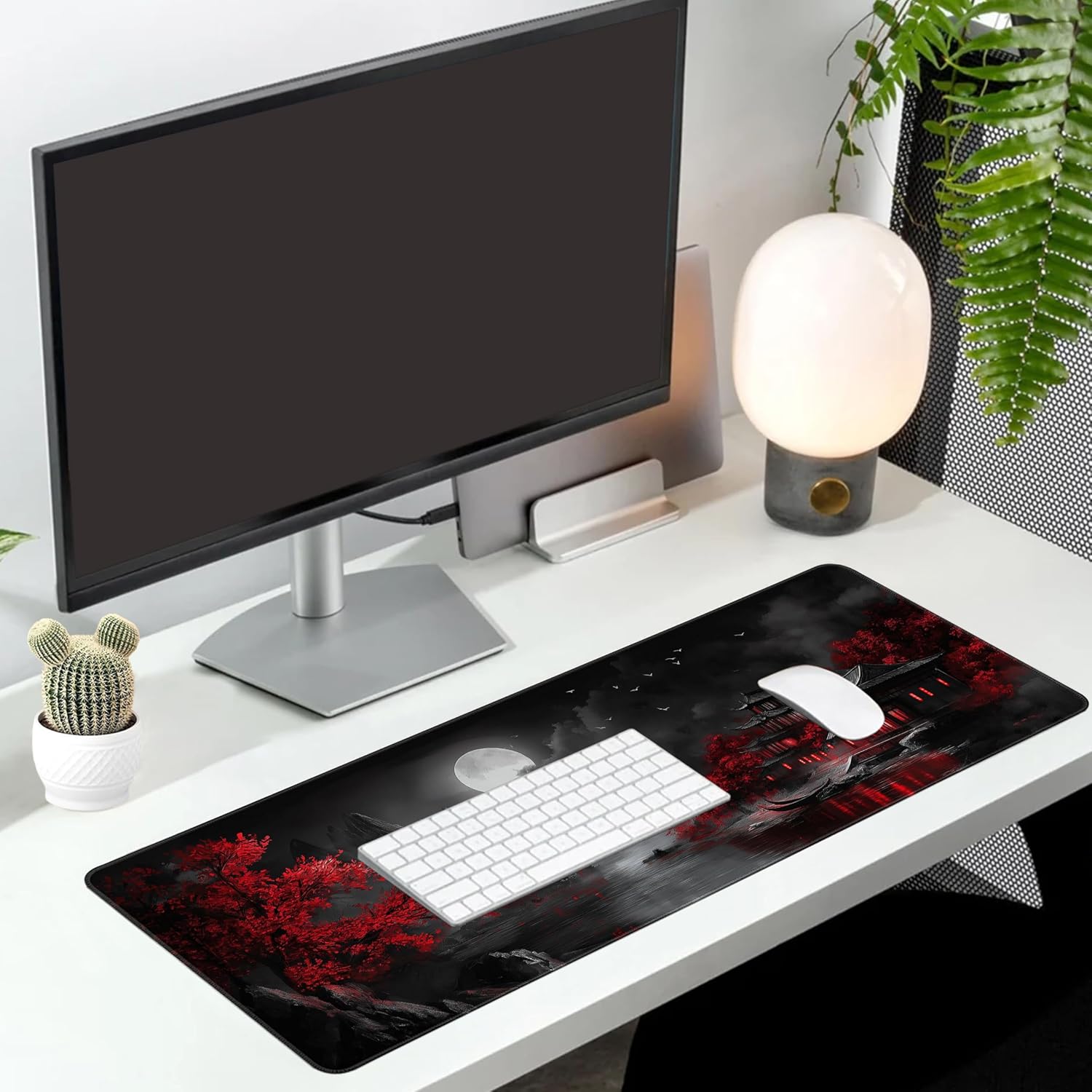 Long Gaming Mouse Pad Extended Anime Large Desk Pad with Non-Slip Base Full Keyboard Mat with Stitched Edges for Gaming and Office 31.5 x 11.8 inches (Dark Night Full Moon) - Image 8