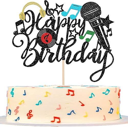 Miniatura 12 de 36 piezas de notas musicales para cupcakes, purpurina negra, símbolo musical retro rock, selecciones de cupcakes, música rock, concierto, tema de