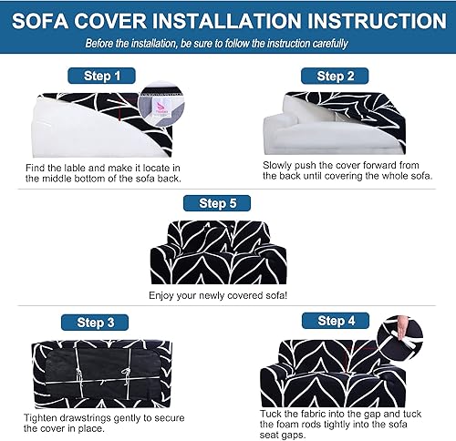 Miniatura 7 de uxcell Funda elástica para sofá de dos plazas, funda de sofá biplaza para sala de estar, muebles universales con una funda de almohada (ramas negras