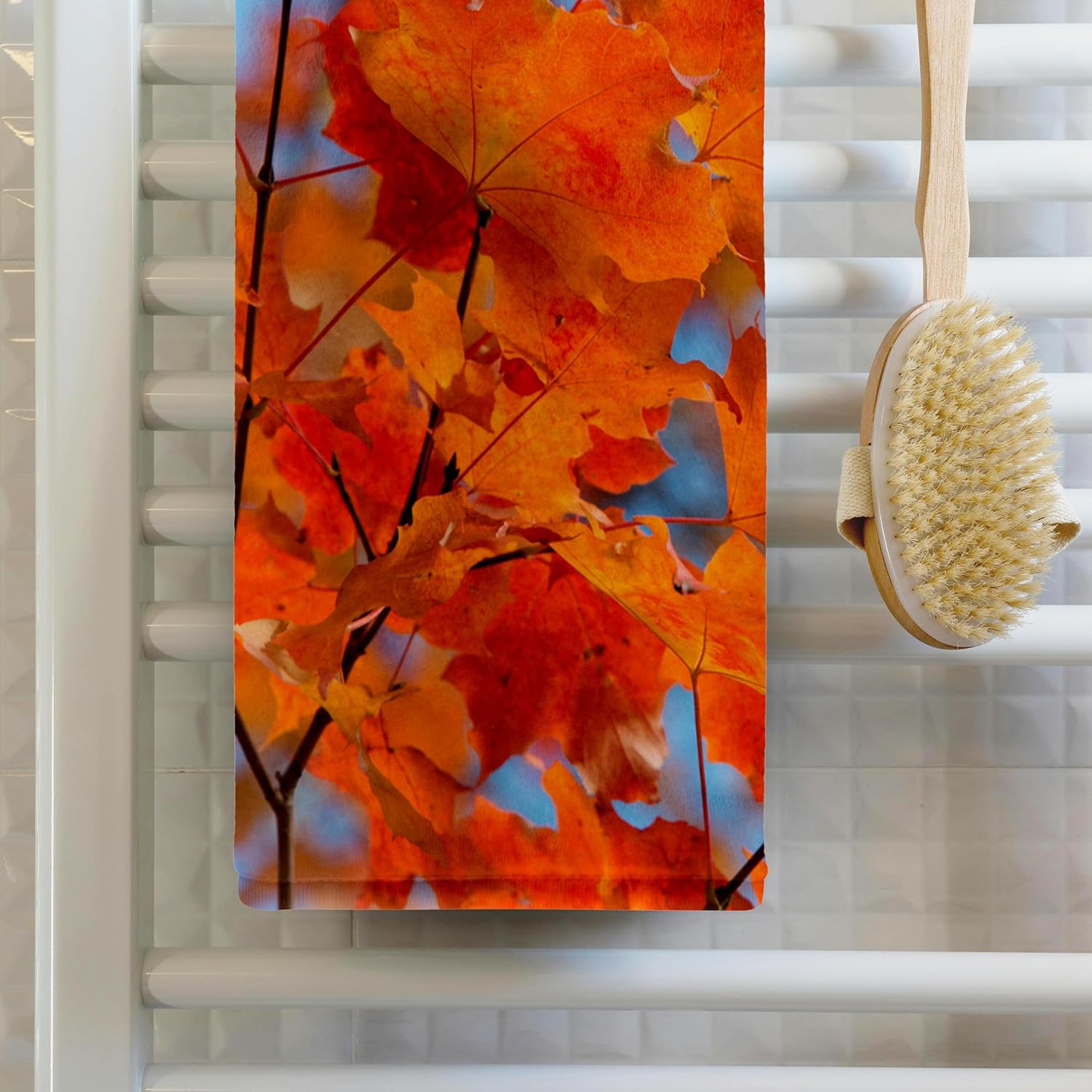3dRose Canada, Quebec, Quebec City. Colorful Orange Fall Maple Tree Leaves. 22x30 Bath Hand Pool Towel