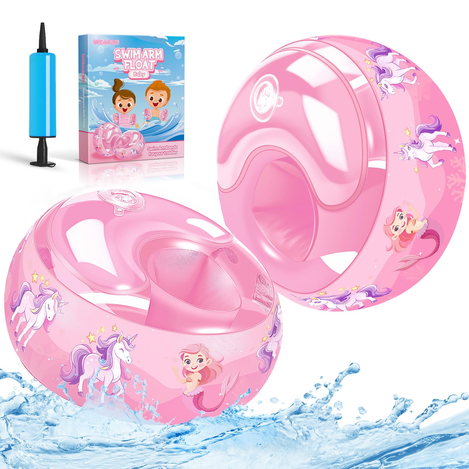 WEARXI Arm Bands for Kids – Swimming Armbands with Dual Airbags Perfect Kids Arm Bands 1-2 Years, 2-3 Years, 3-4 Years, 5-6 Year Old, Soft and Durable Armbands for Toddlers 7cm Pink