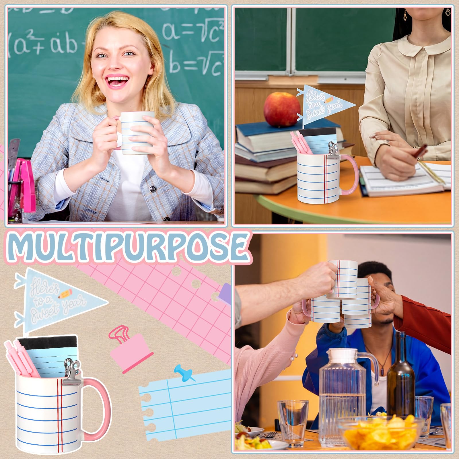 Juego de 18 tazas de agradecimiento para profesores, juego de regalo con forro para cuaderno, tazas de café, bloc de notas, portapapeles, bandera para mujeres, regalo de agradecimiento para