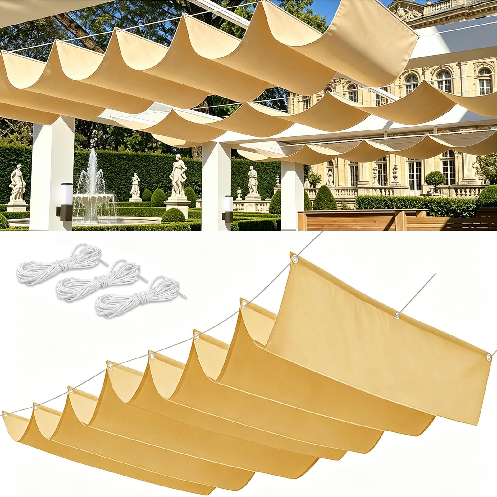 Voile ombrage rétractable vague pour des déjeuners au jardin protégés des UV