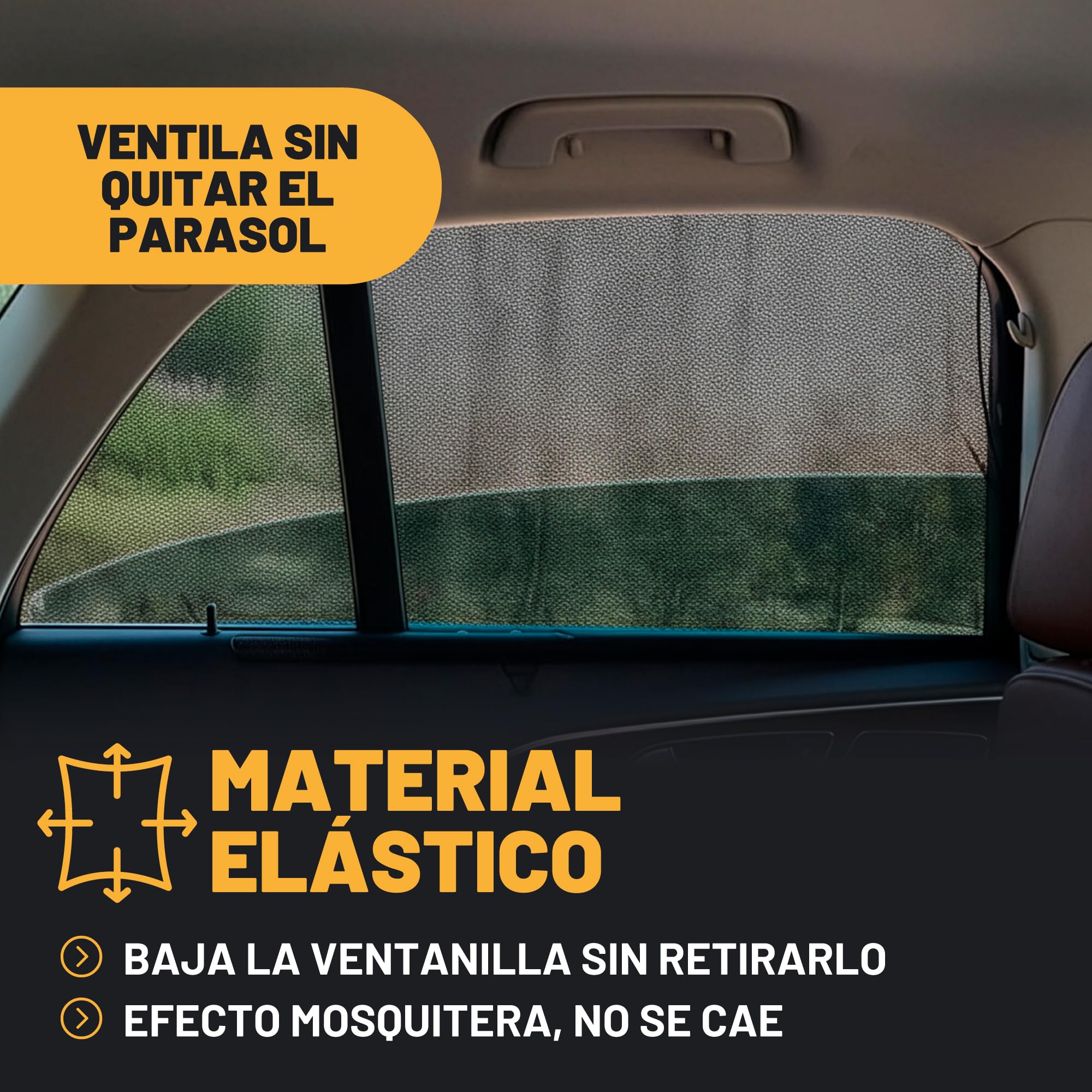 Pack 2 Parasoles Coche Laterales - Protector UV - Funda Ajustable Elastica para Ventanillas Traseras y Laterales - Quitasol Efecto Mosquitera - Parasol para Bebe, Niños y Mascotas — view 7