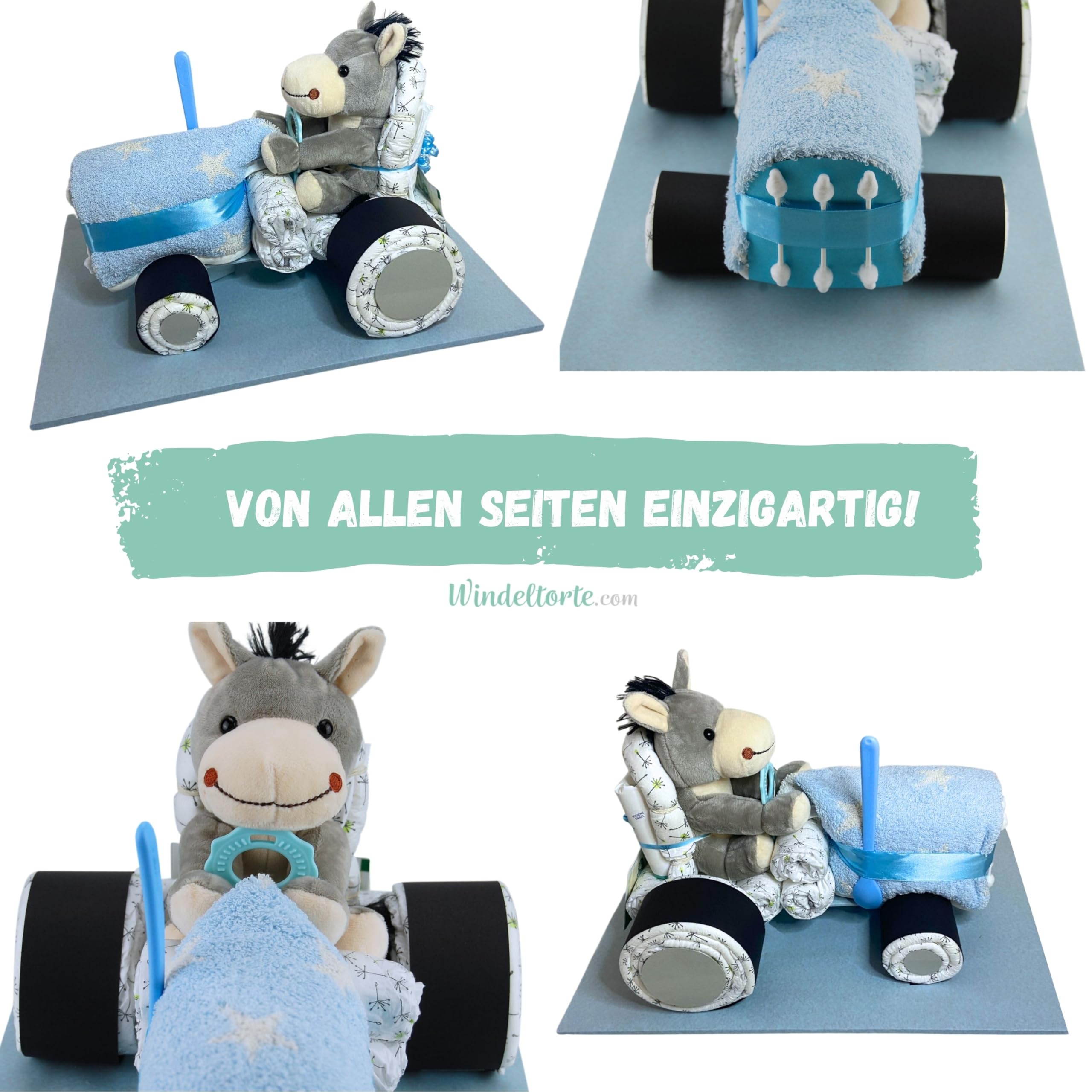 com - Windeltorte für Jungen | Blauer Windeltraktor - inkl. 20 LILLYDOO Windeln | Geschenk zur Geburt | Taufgeschenk | Geschenk zur Babyparty - Premium Windeltorte (blau)