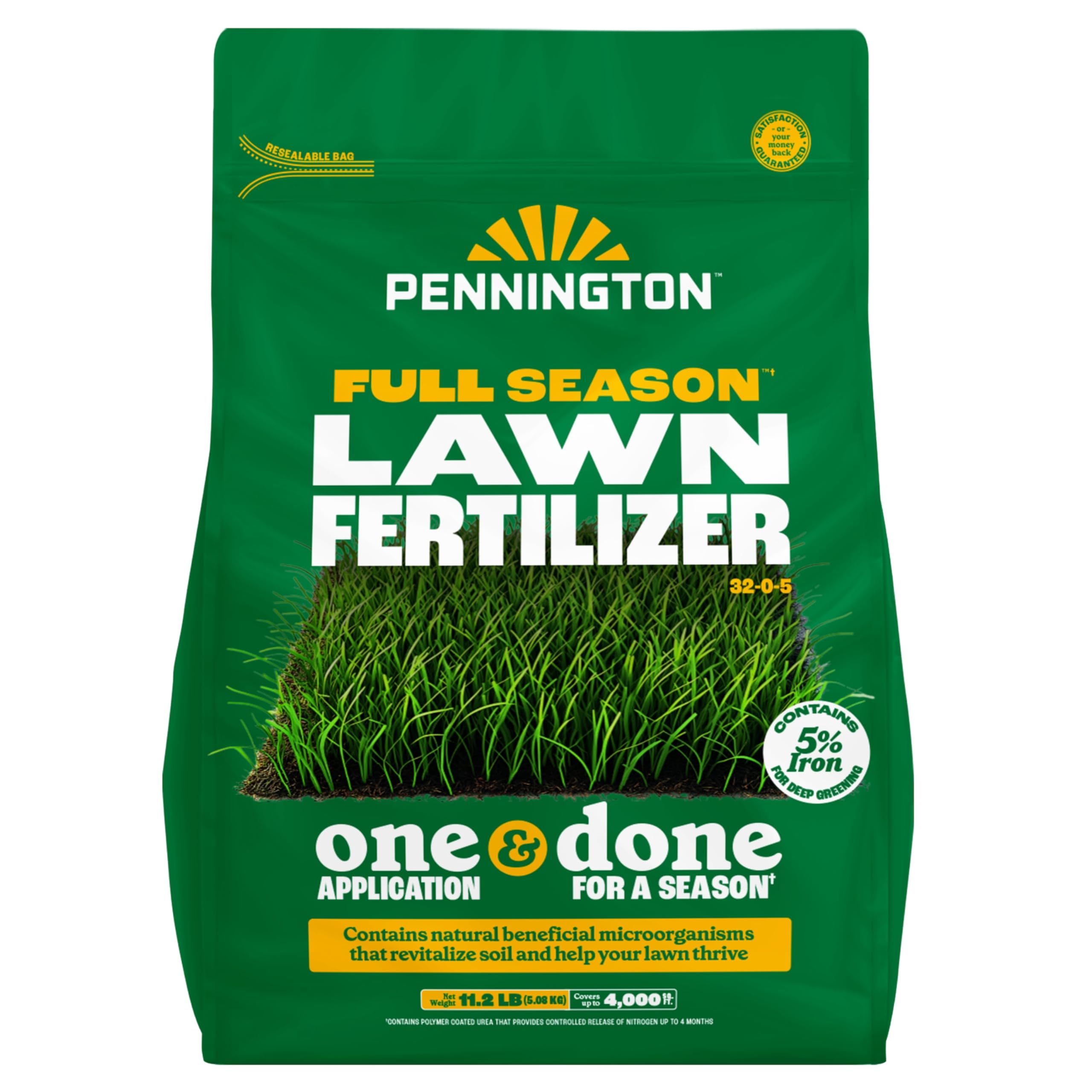 Pennington Full Season Lawn Fertilizer 32-0-5 4M 11.2lb - Detailed View