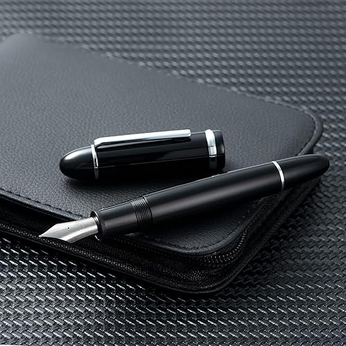 Miniatura 7 de Jinhao X159 - Pluma estilográfica acrílica negra, tamaño 8, punta extra fina, borde plateado, diseño clásico, bolígrafo de escritura suave con