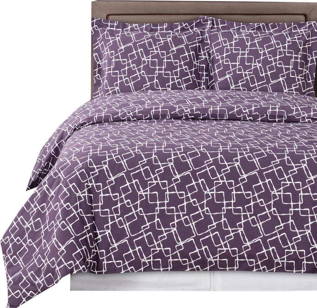 Royal Tradition Eva 250-Thread-Count 100-Percent Cotton King/California King Reversible Duvet Cover Set, Purple