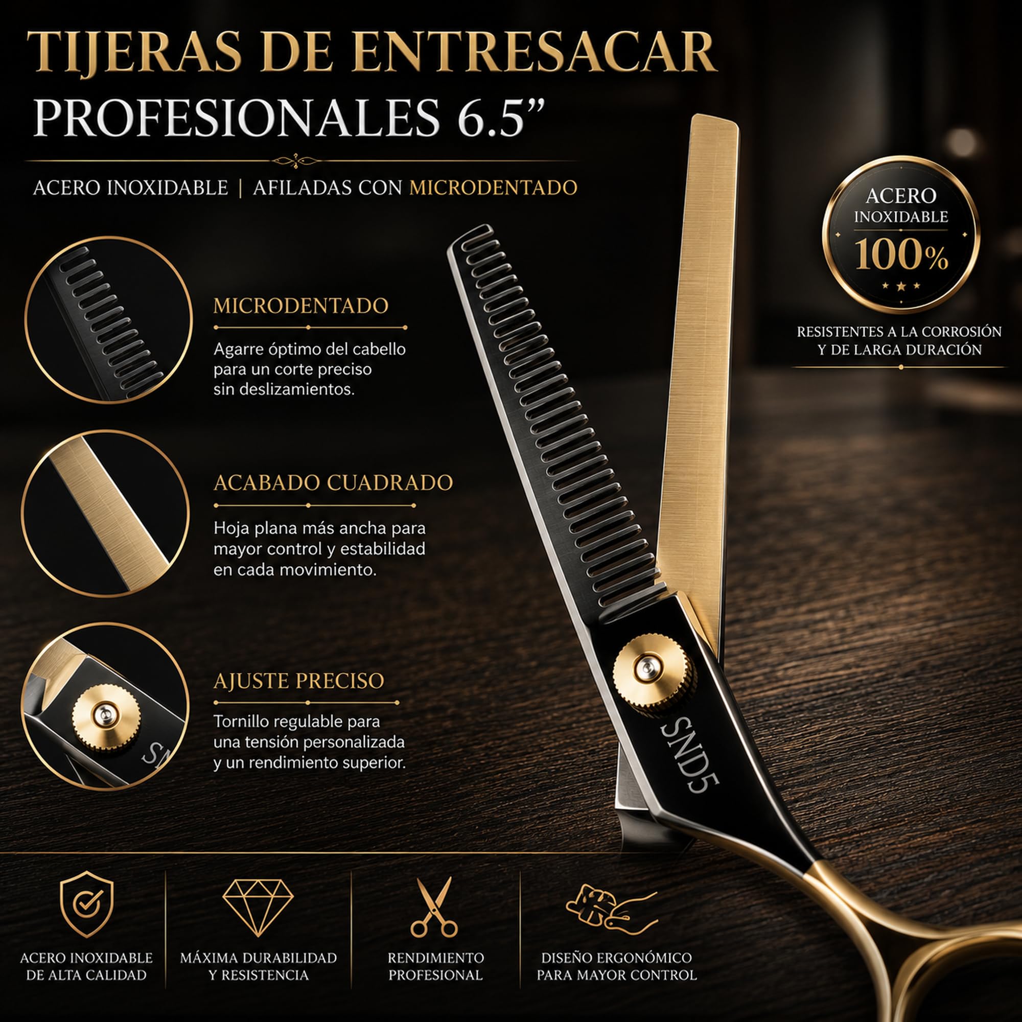 Tijeras Peluquería Profesional SND5 ORIGEN 6,5" - Set de Tijeras de Corte y Entresacar con Estuche Premium, Ideales para Cabello y Barba, Equilibradas, Precisas y Cómodas para Peluqueros y Barberos