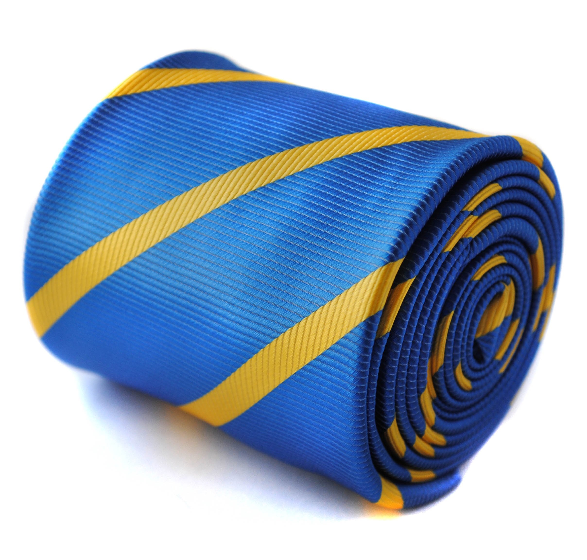 Frederick Thomas Men's Blue Royal And Yellow Stripe Tie – 8Cm Wide And 147Cm Long, ’S Necktie For Office, Wedding, Formal Events Or Business Wear