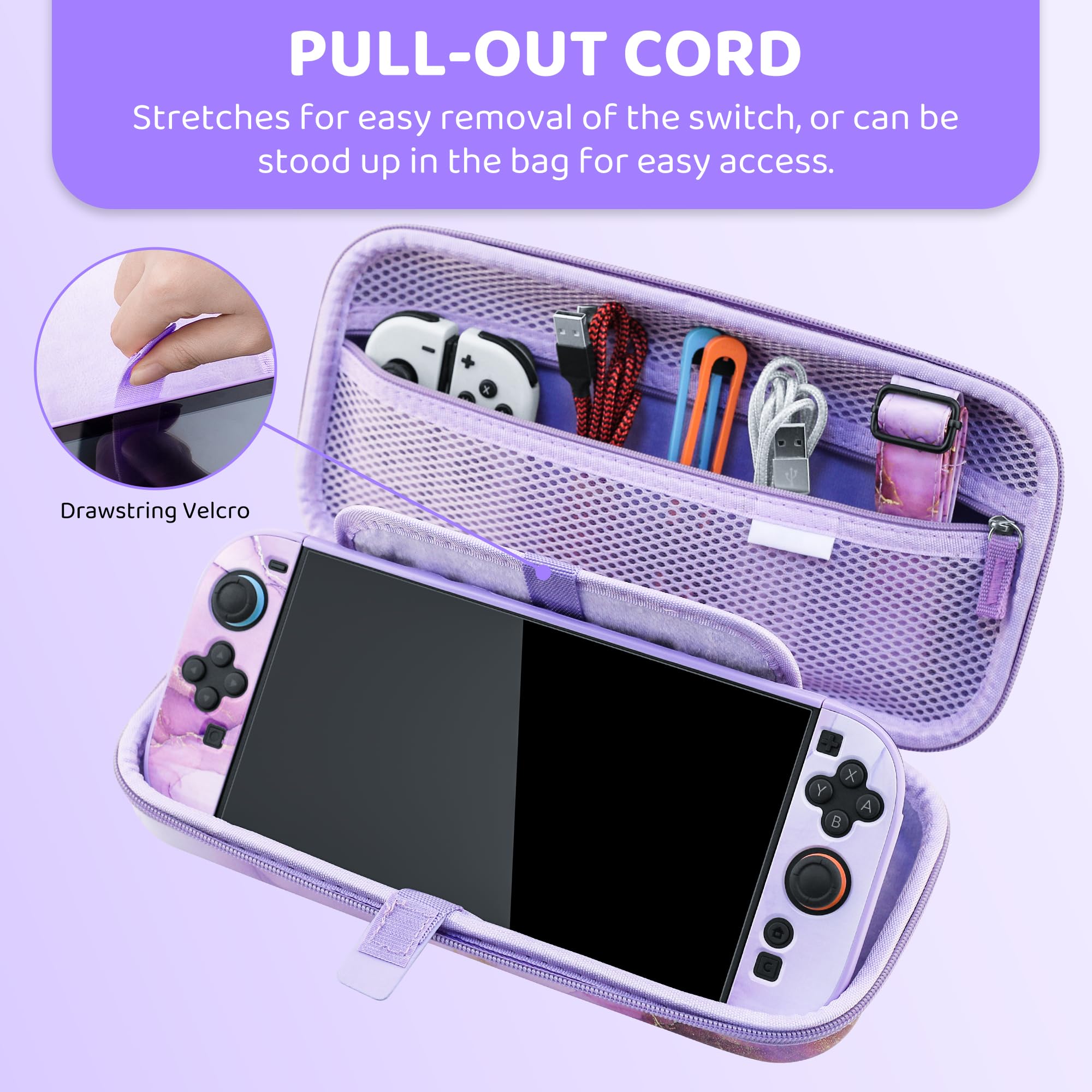 FANPL Custodia carina per Nintendo Switch 2, custodia da viaggio per Switch 2 con pelle rigida glitterata, cinturino regolabile, pellicola proteggi schermo, tappi per impugnatura per pollice (marmo