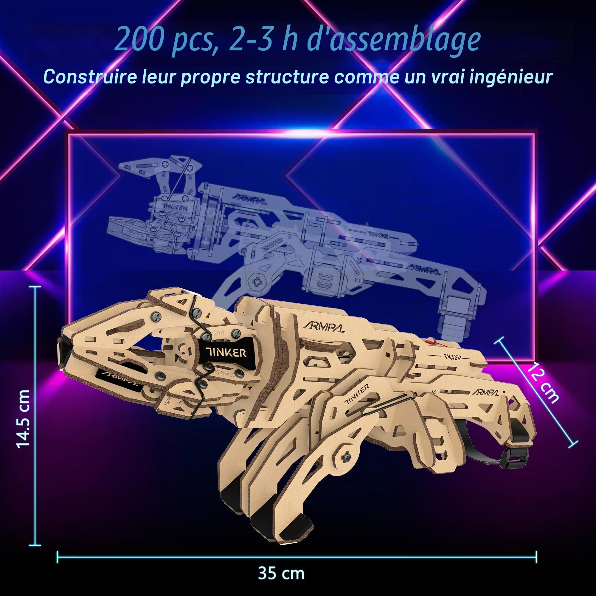 Kit de modélisation de Griffes mécaniques Puzzle 3D en Bois ClawBot pour Adultes et Adolescents Kit de Construction de Bras robotique Auto-assemblé à Construire Puzzle en Bois découpé au Laser