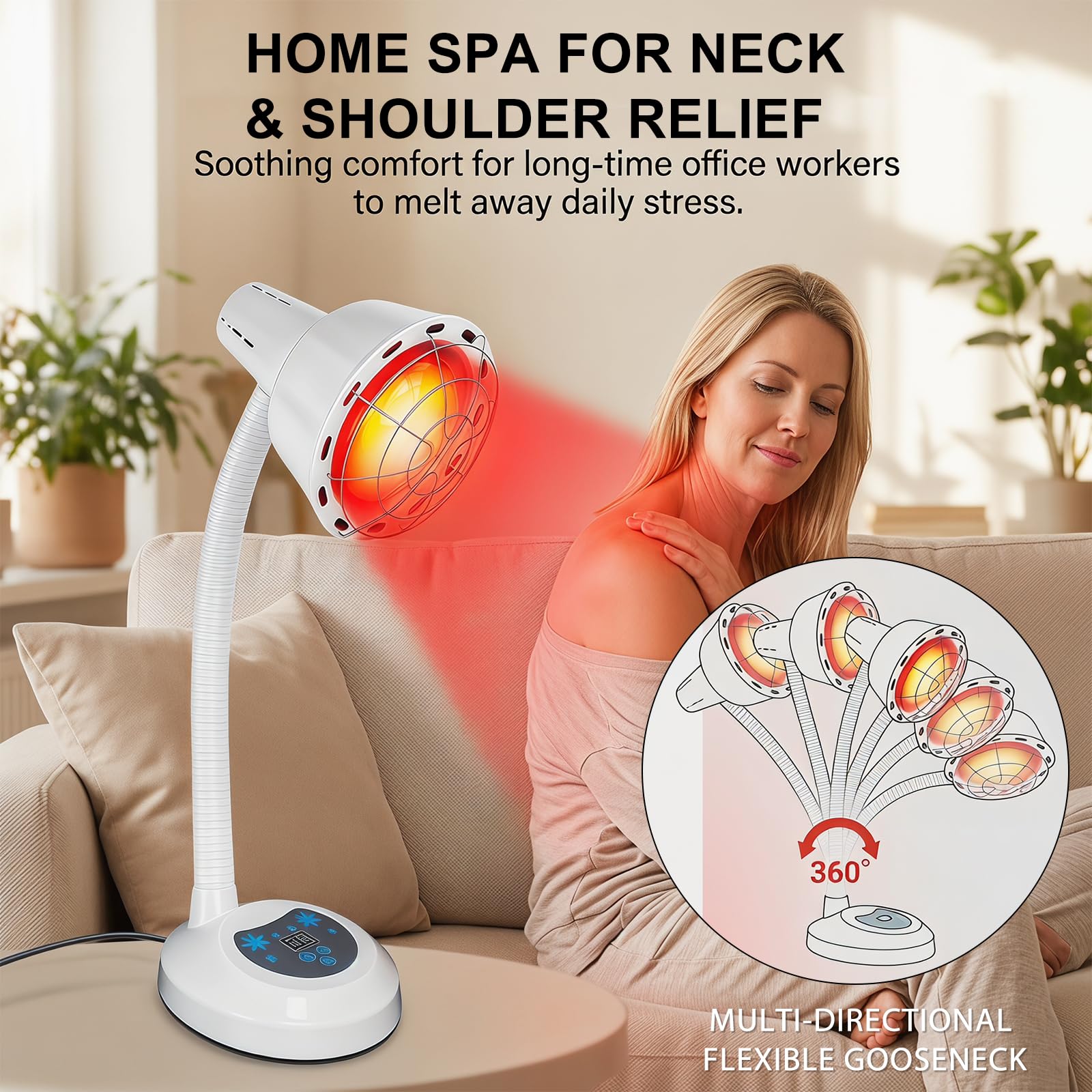 Lampada riscaldante a luce rossa da 275 W, lampada a infrarossi, temperatura regolabile, luce rossa con griglia di protezione, 10 livelli di temperatura regolabili con timer, per rilassare