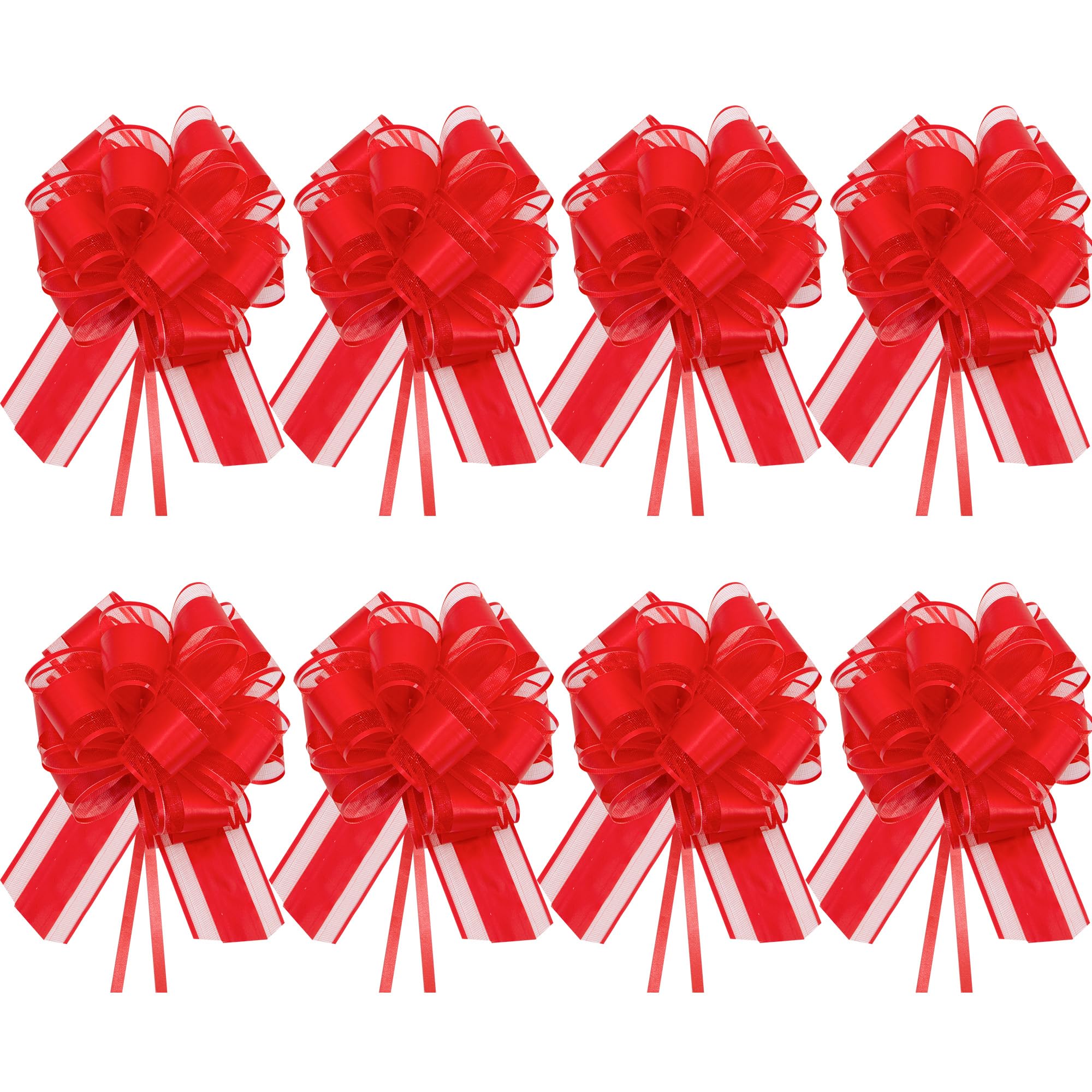 Time to Sparkle 8PCS Organza Pull Bows 17cm*22cm Gift Wrapping Bows Present with Ribbon Pull String for Christmas Baskets,Party Present,Holiday - Red