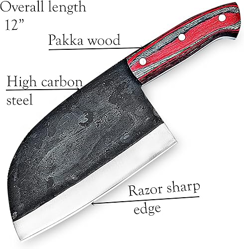 Miniatura 5 de ColdLand - Cuchillo de carnicero de alto carbono, cuchillo de carnicero forjado a mano, cuchillo de cortar verduras con funda de cuero para cocina,