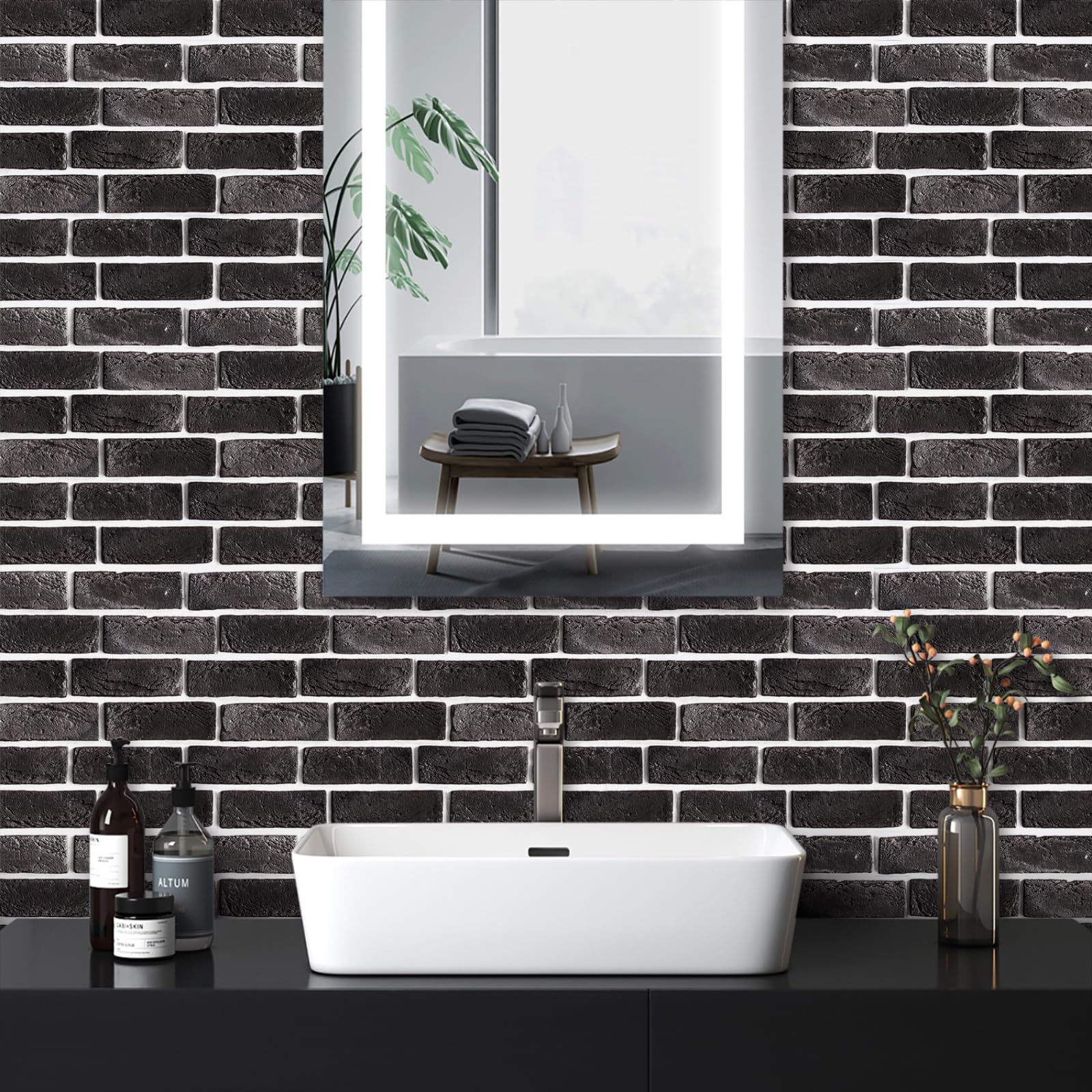 Pavimento Pvc Adesivo Mattone Grigio Nero Piastrelle Adesive Pavimento Cucinao Bagno Mattonelle Adesive Cucina Paraschizzi Cucina Adesivo Rimovibile Adesivi per Piastrelle Bagno 27x27cm/30 Pcs