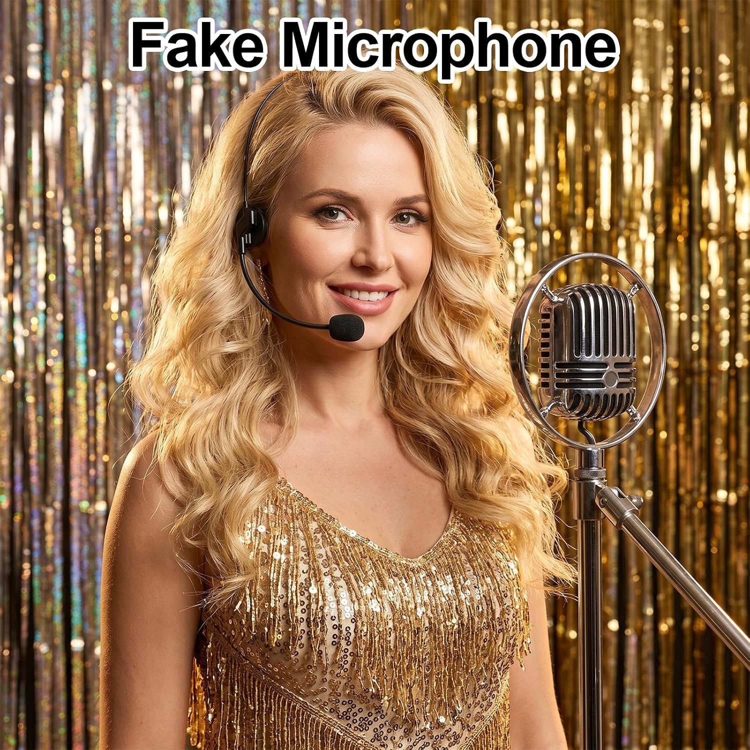 Pop Star Costume Fake Microphone Headset Prop Mic Halloween Music
