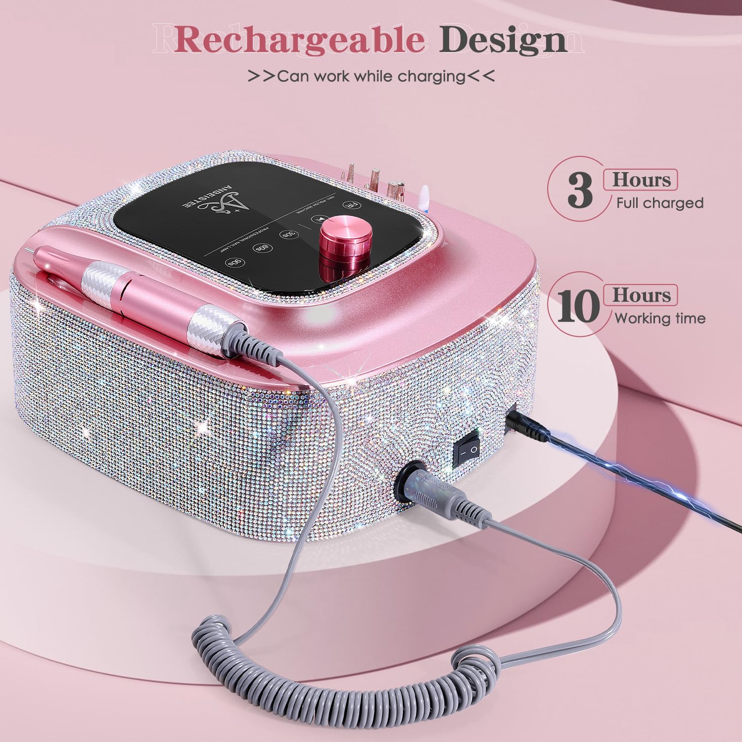 2-en-1 Ponceuse pour Ongles et Lampe UV pour Les Ongles, Electrique Ponceuse pour Ongles Rechargeable Professionnelle de 45000 RPM, Lampe à Ongles UV, Lampe de Séchage Rapide des Ongles