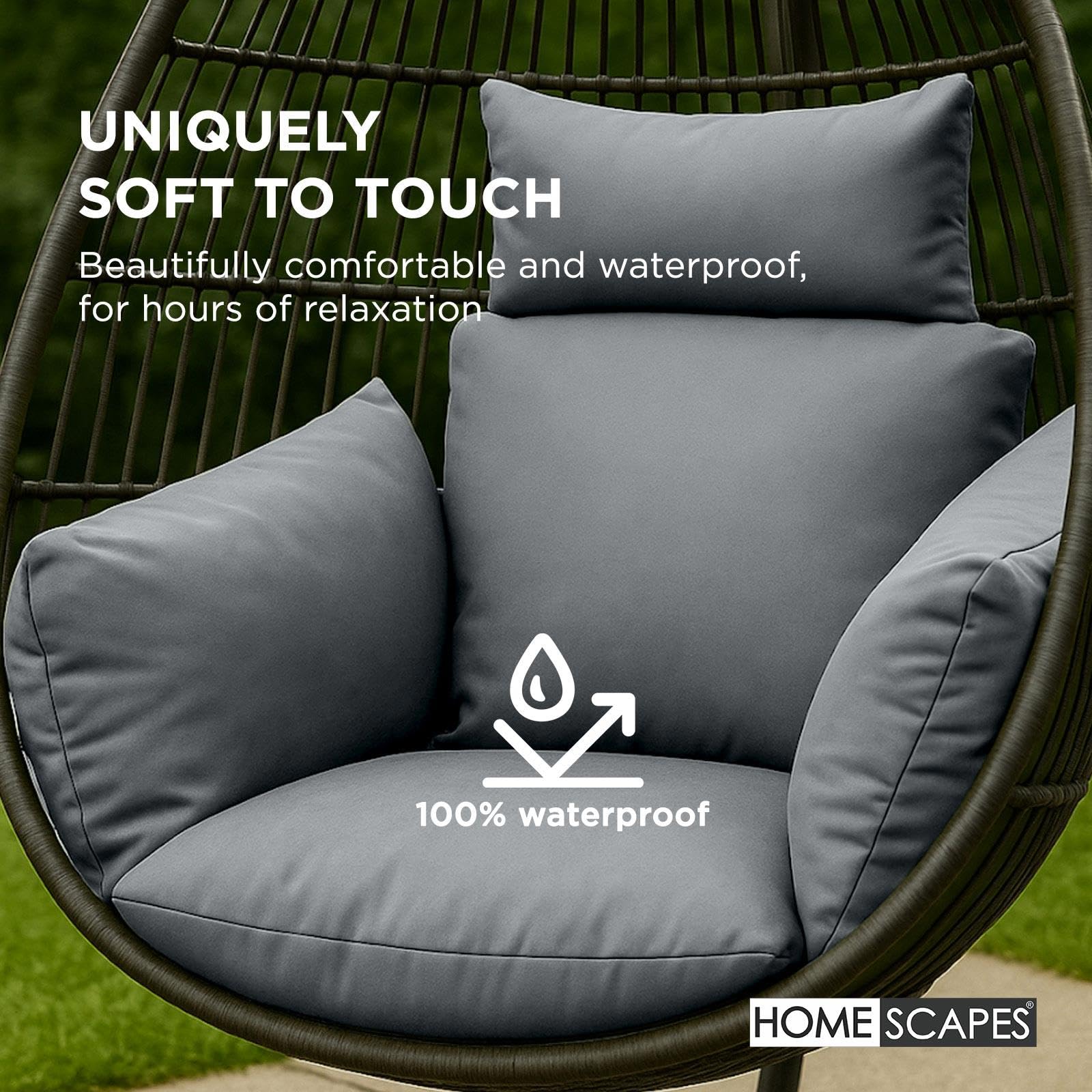 HOMESCAPES Cojín de lujo para silla de columpio, cojín colgante impermeable con reposacabezas y lazos extraíbles, almohada gruesa y afelpada para columpios de toldo, hogar, jardín, patio, uso interior
