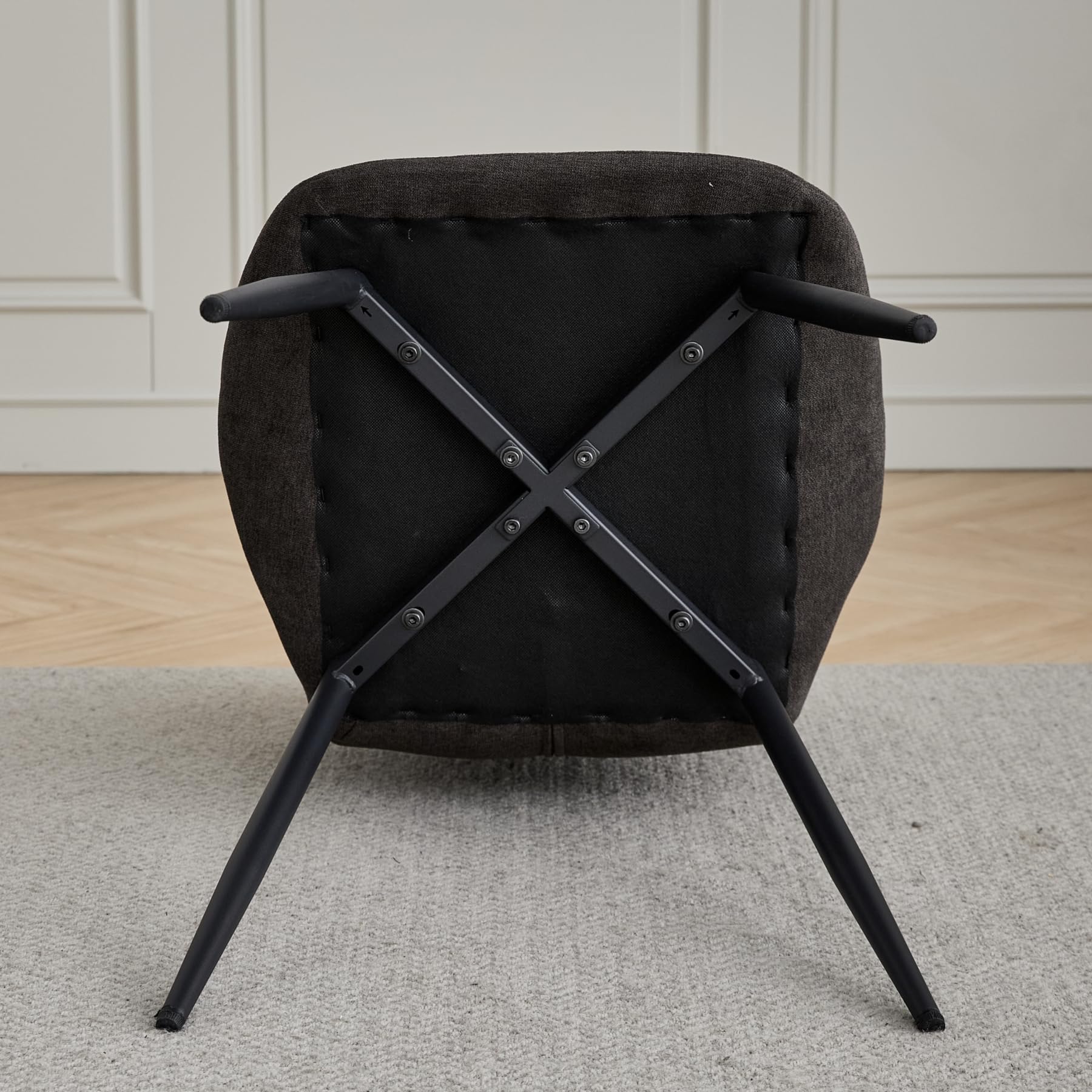 Set di 6 Sedie da Sala da Pranzo, Sedia da Cucina in Tessuto a Quadri di Lino, Sedia Imbottita con Spugna ad Alta Densità, Adatta per Sala da Pranzo, Cucina, Soggiorno, Camera da Letto - Nero
