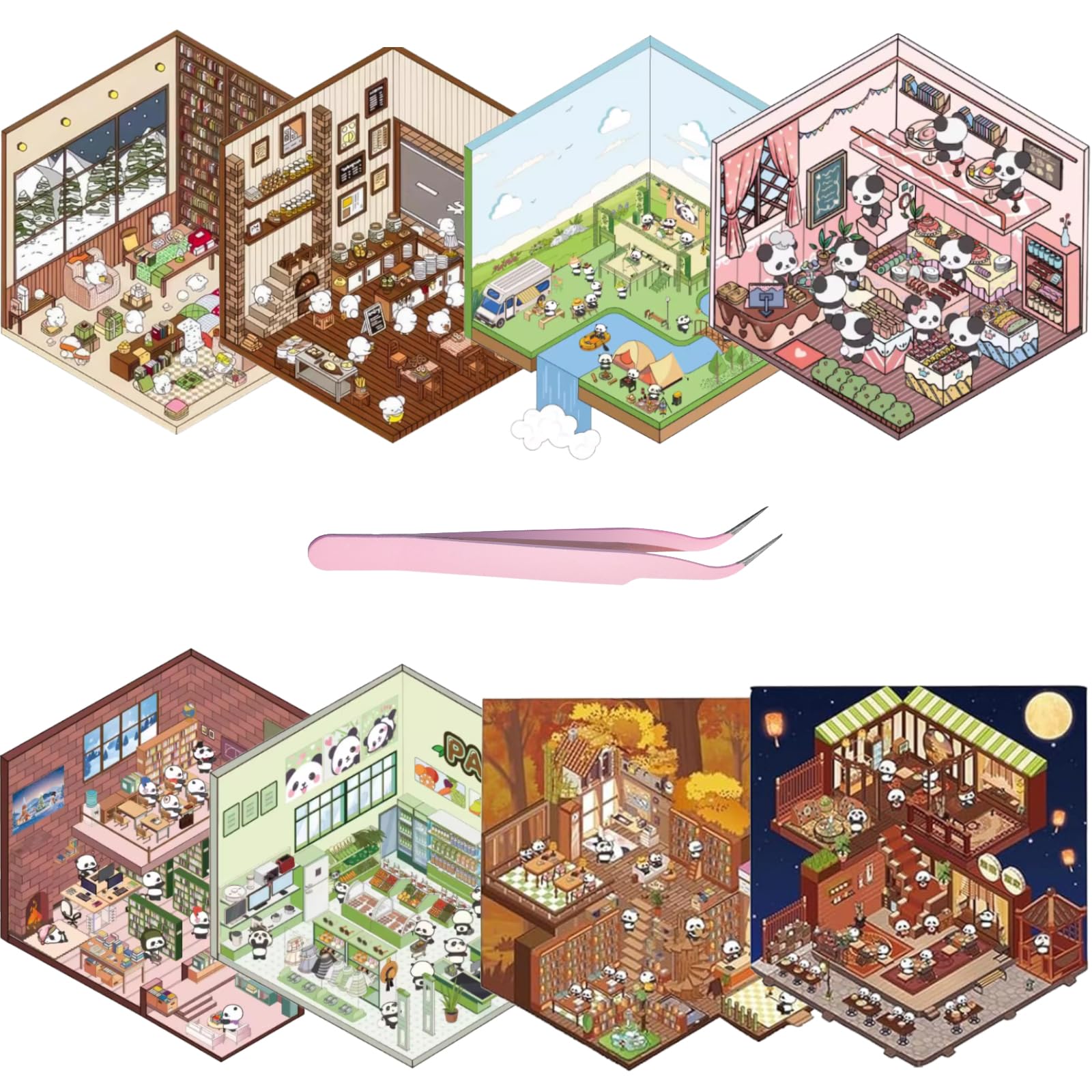 8 Sets 3D Sticker Scene for Adults DIY Cartoon Scenery Stickers, Create Your Own House Stickers