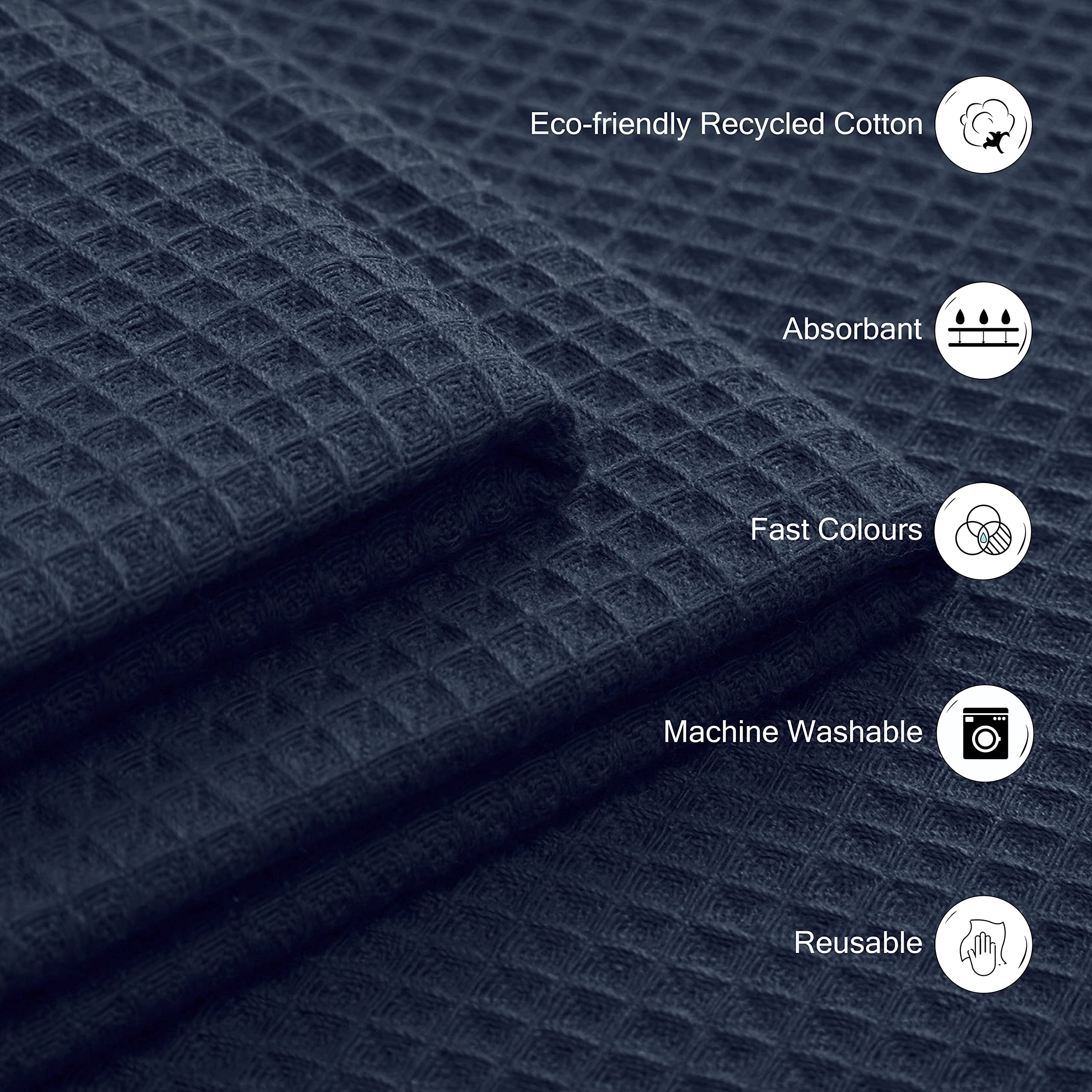 Encasa XO Kitchen Dish Towels, Waffle Hand Tea Towel Cloths Navy 2