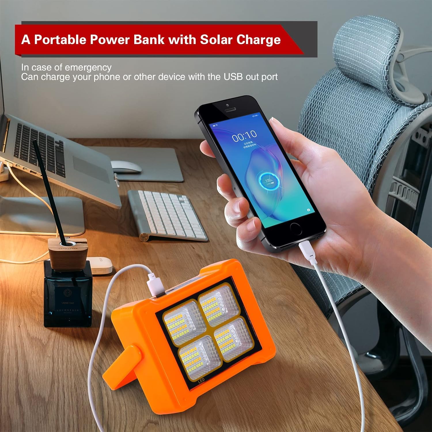 kh Led Solar Portable Work Light Solar Emergency Light Rechargeable Floor Job Site Light with 360° Stand for Emergency, Store, Hotel, Farms, Garage, Courtyard,Workshop, Car Repair, Camping, Fishing 1