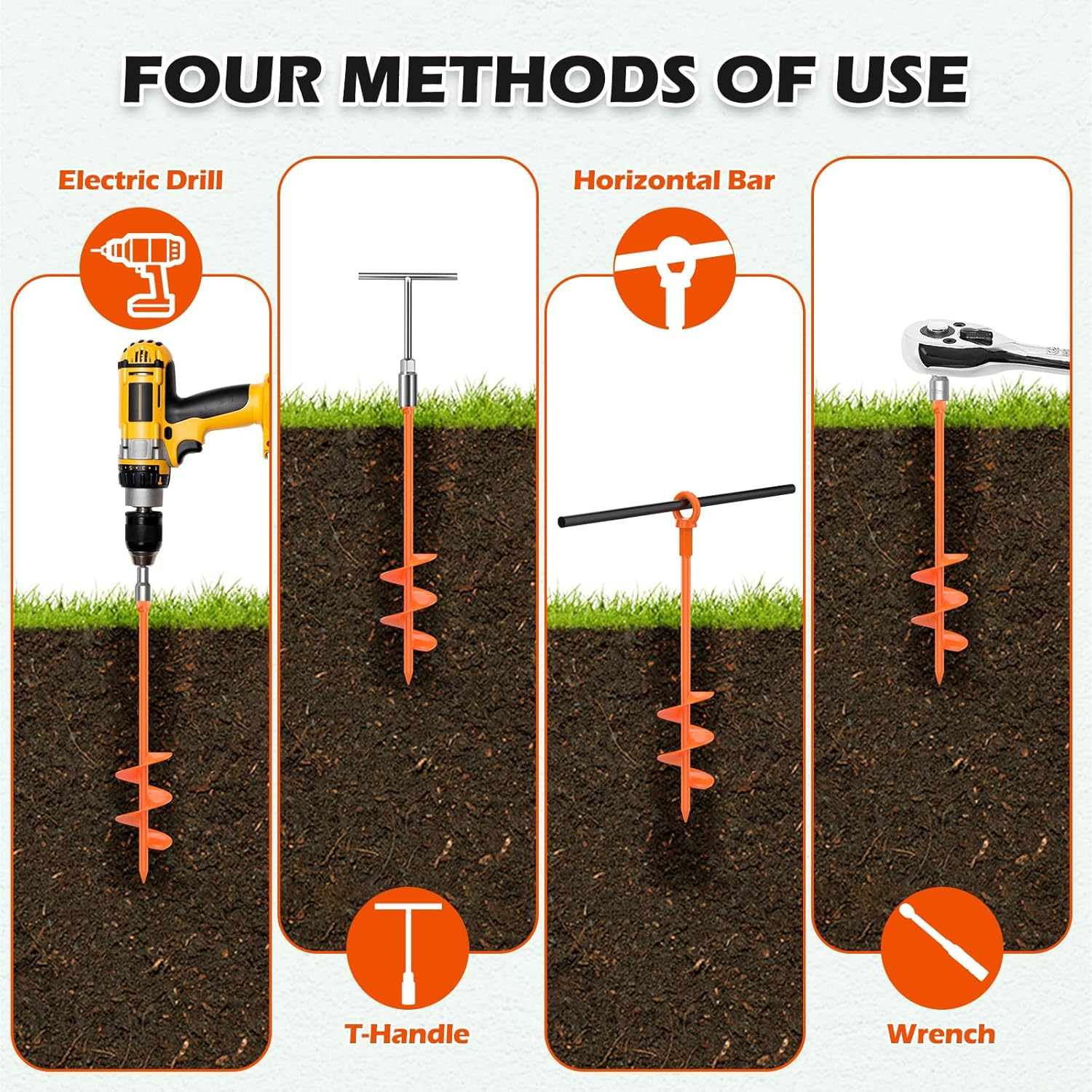 4 Pcs 18" Fully Welded Ground Anchors Shed Anchors Kit with 1/8" Galvanized Cable & Turnbuckles & Carabiners, Heavy Duty Earth Anchors for Sheds Trees Trampoline Greenhouse Swing Set Tent (Orange)