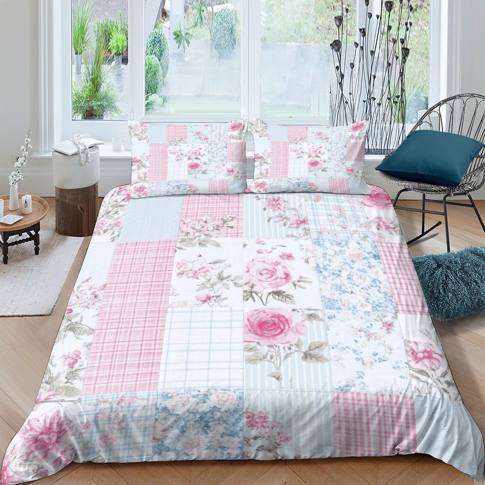Unrxjzlvm Style-6 Floral Patchwork Microfiber Duvet Set Teen Room Aesthetic