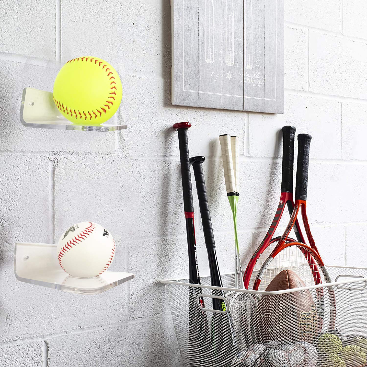 Pmsanzay Support Mural Pour Batte De Baseball - Installation Facile Avec Vis Incluses
