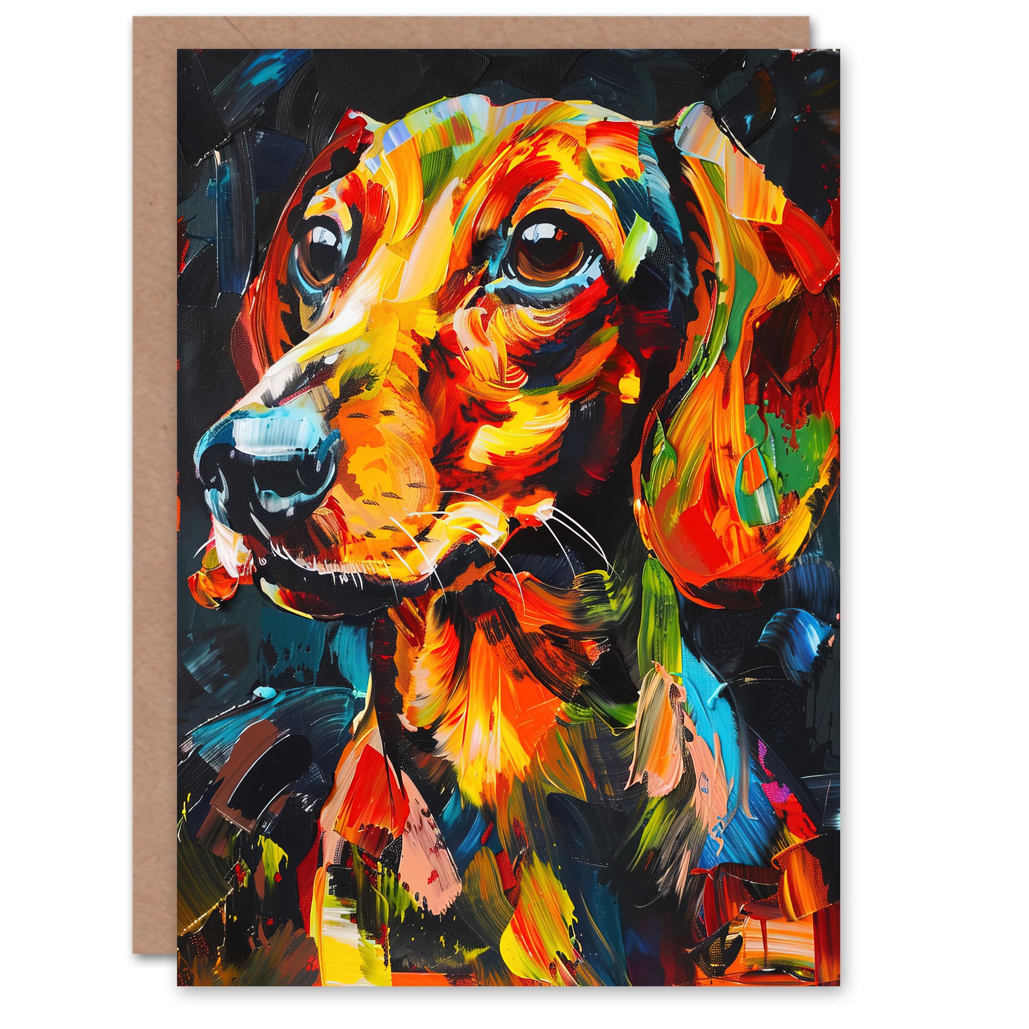 Artery8 Dachshund Sausage Dog Lover Vibrant Portrait Greeting Birthday Card Him Her All Blank