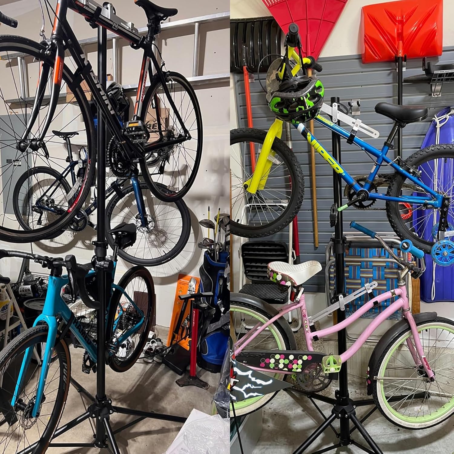 Bike Rack Garage Storage, 2 Bicycle Vertical Hanger Parking Rack Floor Storage Stand - Fully Adjustable Garage Bike Rack