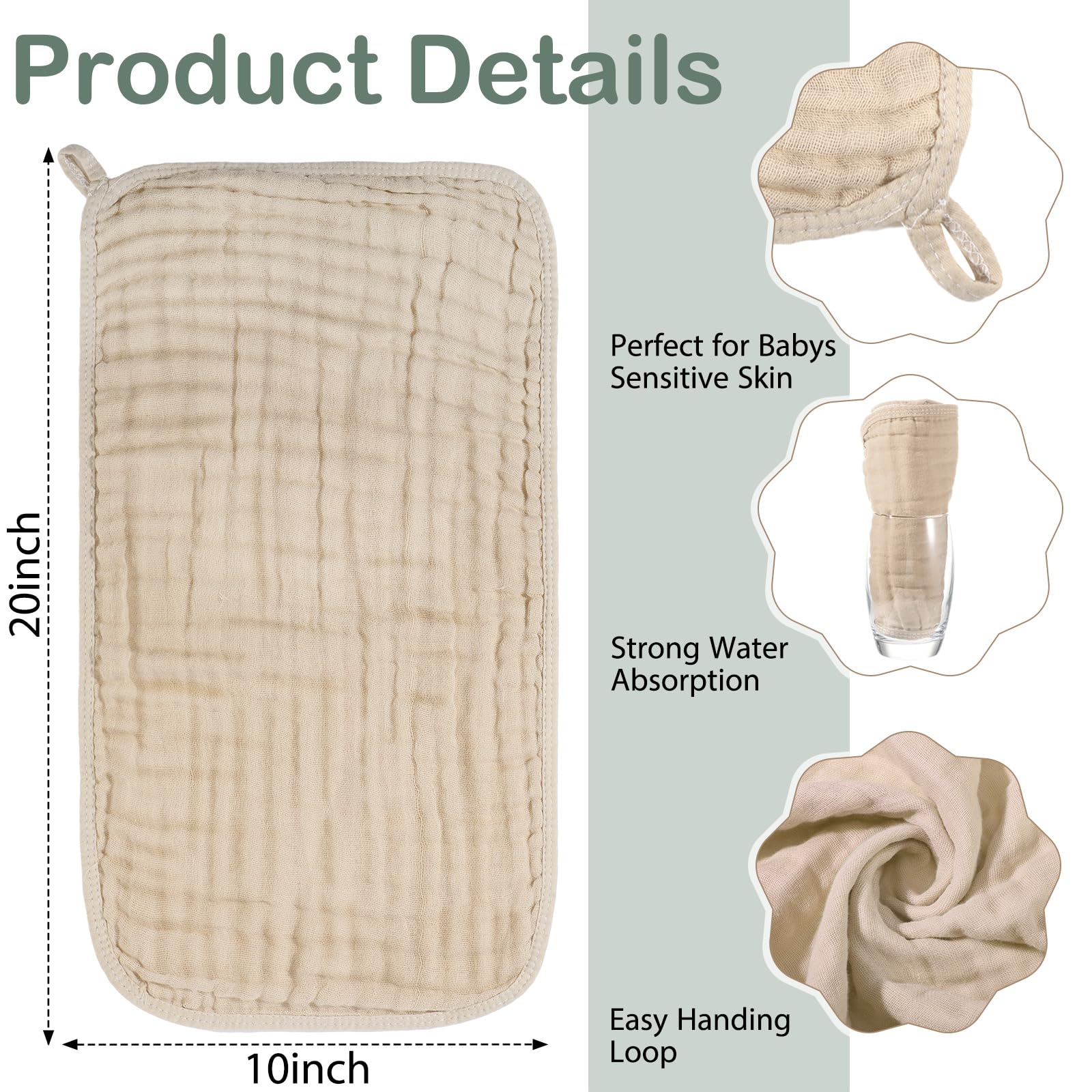 VitalCozy Juego de toallas de baño con capucha para bebé, 6 capas, muselina de algodón, toalla para niños pequeños, paños para eructos, regalos de ducha, regalo de registro de recién nacidos, manta de