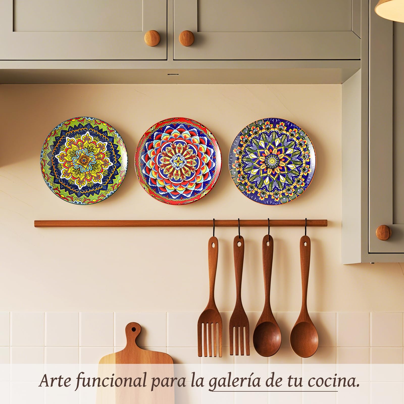 AHX Platos de Postre Colores de Cerámica - Juego de 6 Platos para Ensalada en Estilo Bohemio - Ideal para Servir Desayuno, Aperitivos y Tapas - Apto para Microondas y Lavavajillas - 22 cm