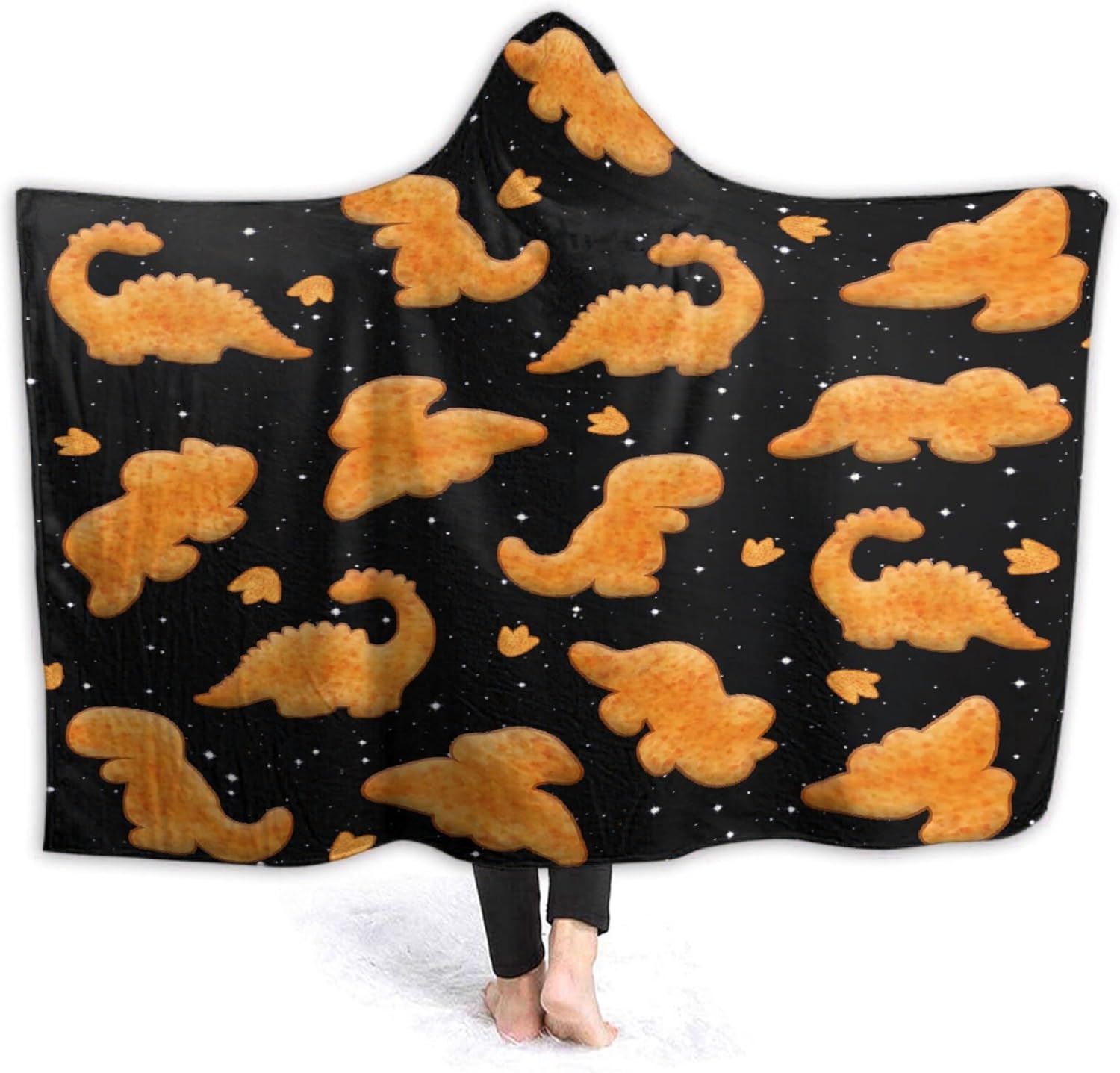 Dino Chicken Nuggets Wearable Blanket Super Soft Cozy Plush Hoodie Blanket Flannel Hooded Throw Blanket Wrap Cloak for Nap Travel,40"x50" for Kids