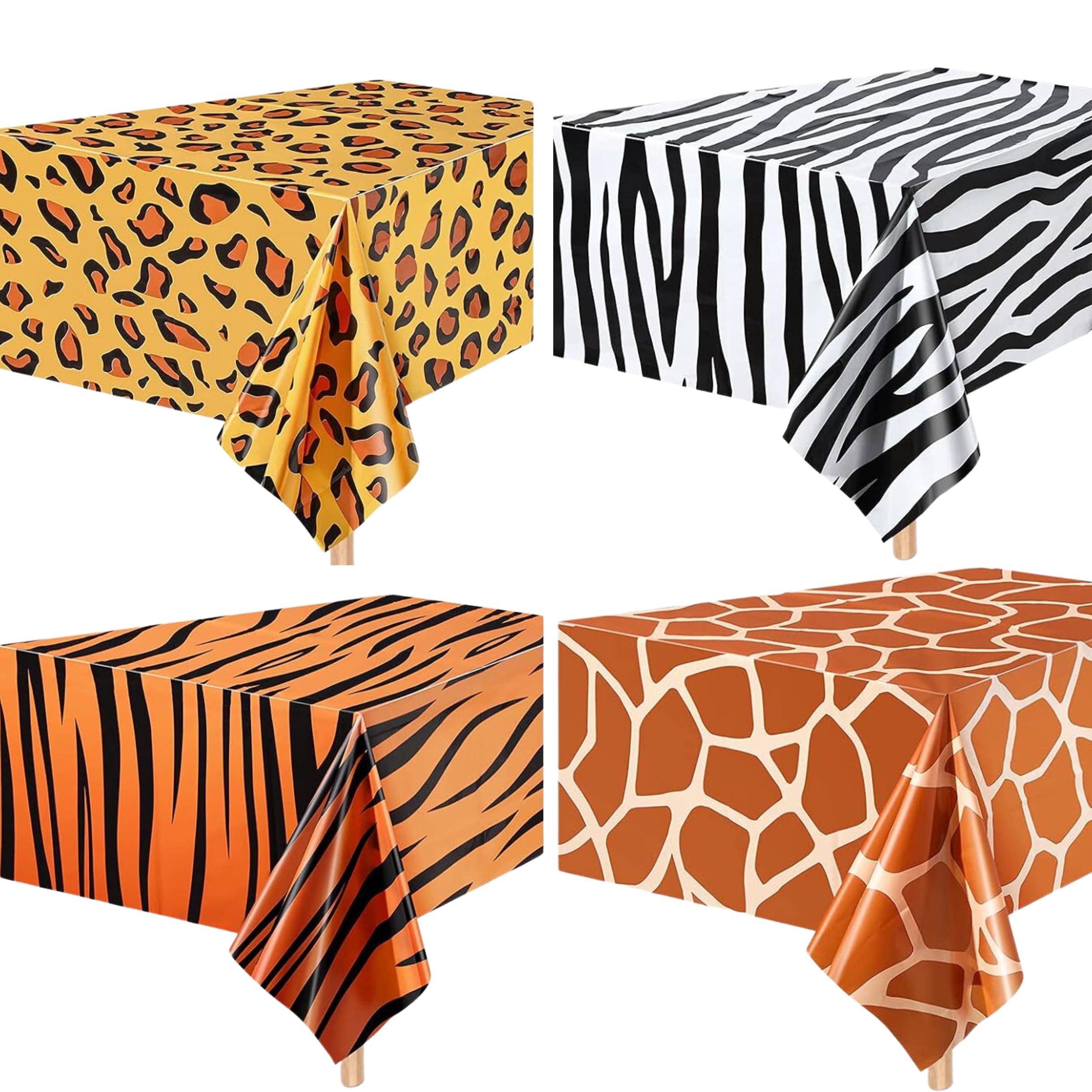BOGAZNET Pack of 4 Safari Animal Print Tablecloth — Tiger Zebra Leopard Giraffe Print Safari Tablecloth Jungle Animal Theme Tablecover for Safari Birthday Baby Showers