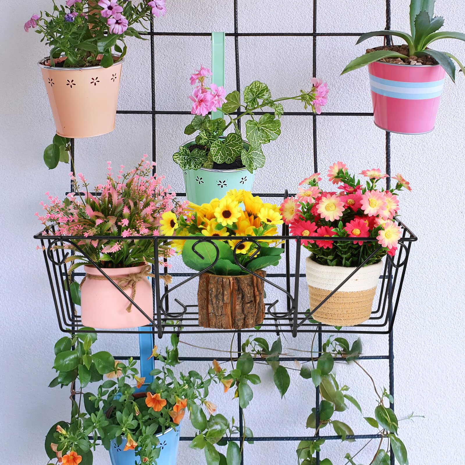 Homoyoyo Supporto per Piante in Ferro da Balcone Sospeso, Portavasi Ringhiera Nero in Metallo Robusto, Supporto Porta Fiori Versatile per Cucina, Giardino e Tavolo
