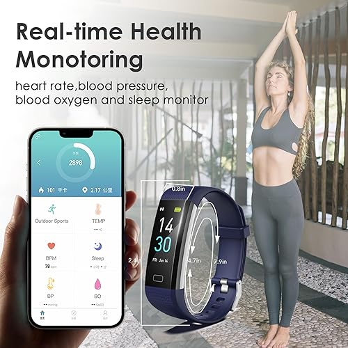 Miniatura 5 de Rastreador de fitness para hombres y mujeres reloj de fitness impermeable con rastreador de actividad y monitor de sueño y monitor de temperatura