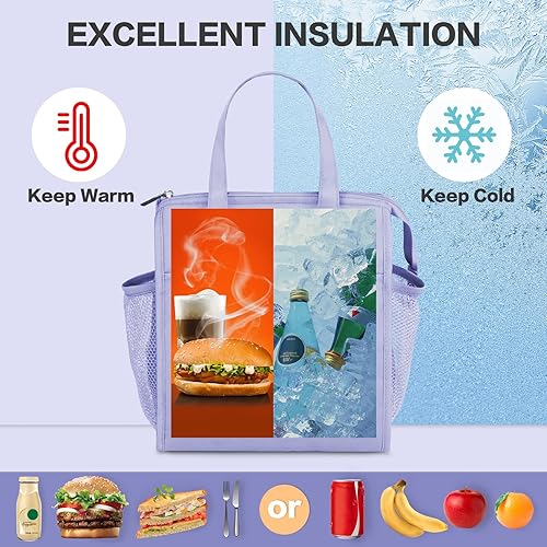 Miniatura 5 de Fmeida Bolsa de almuerzo aislada para mujer, bolsas simples para el almuerzo, bolsa térmica impermeable, bolsa de almuerzo reutilizable para adultos