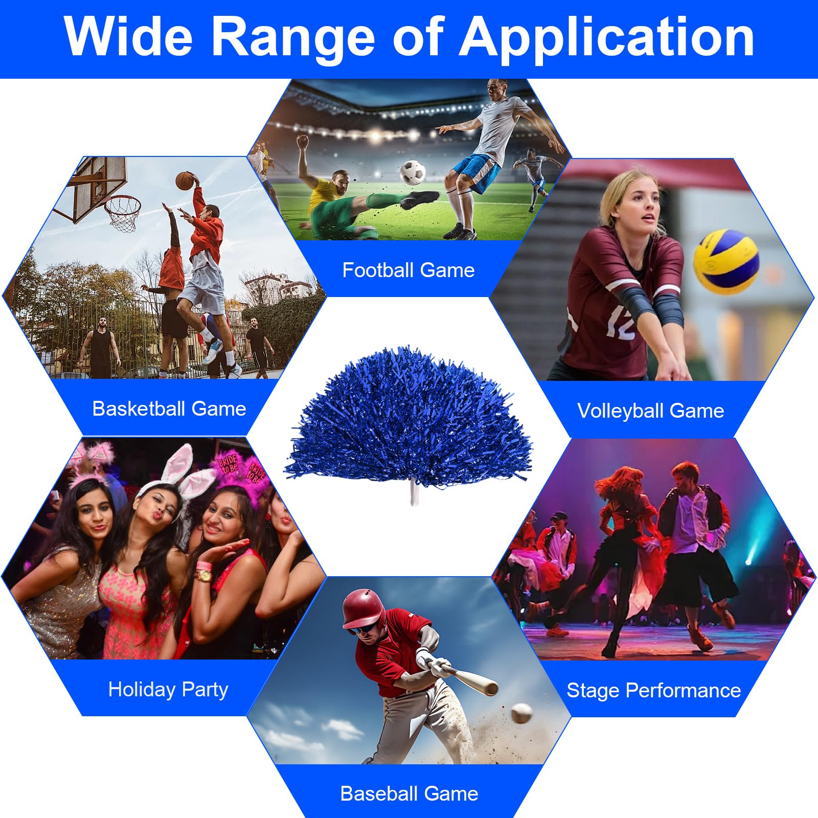 Pompons Pom-pom Girl, 2 Pièces Pompom Girl Pompom Poms avec Chaussettes et Gomme pour Cheerleading, Pompom Girls avec Poignées, Poms Cheer Poms pour Cheerleading et Gymnastique (Bleu)