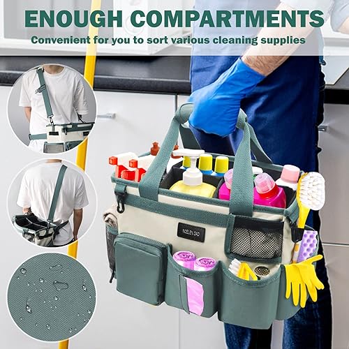 Miniatura 4 de Bolsa de limpieza portátil, bolsa de suministros de limpieza para suministros de limpieza, organizador de limpieza con correas ajustables para