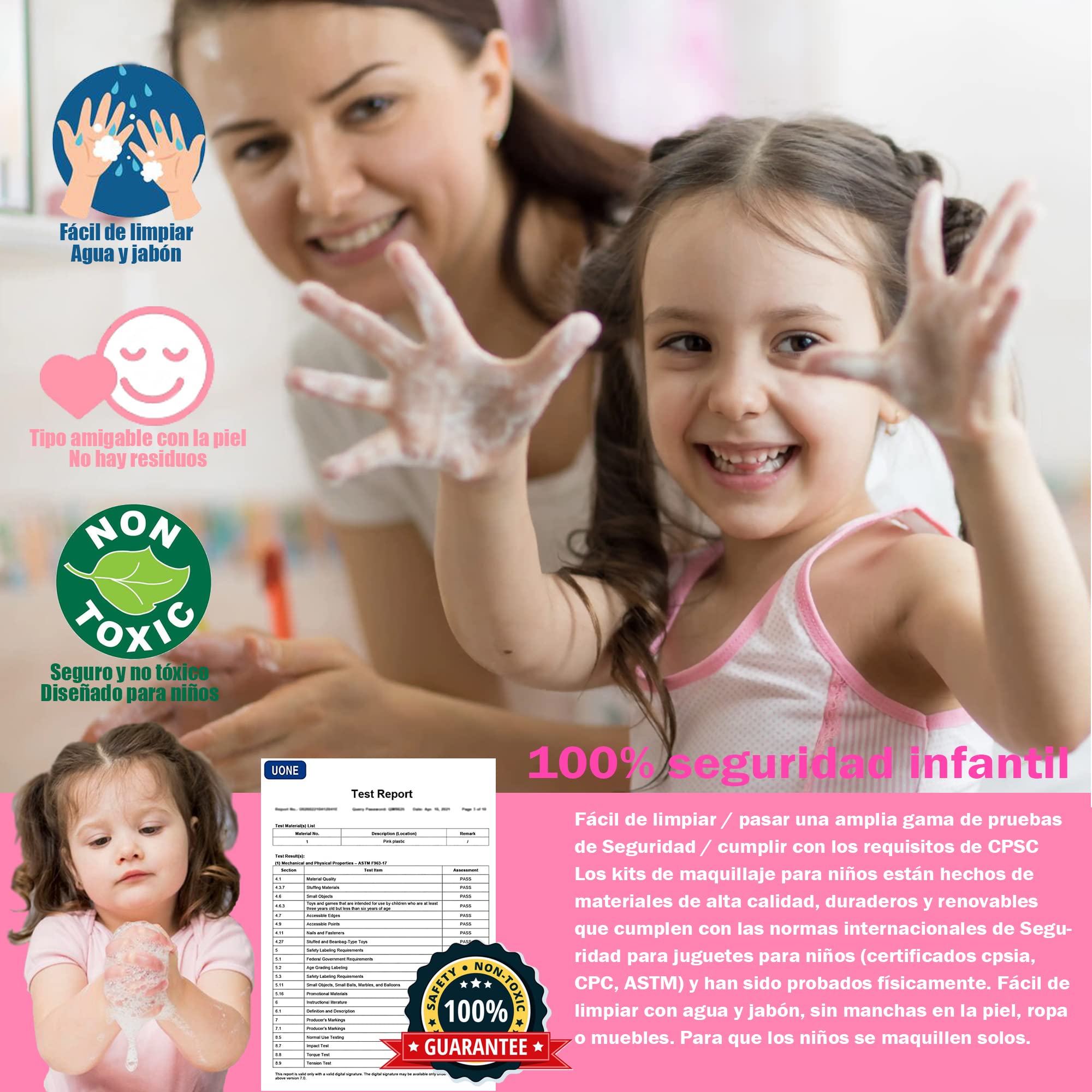 Juegos de Maquillaje para niños, Cajas de Maquillaje para niñas, Juego de 54 Piezas de Juguetes Lavables, Juguetes para niñas 4 - 12, Regalos de cumpleaños para Fiestas