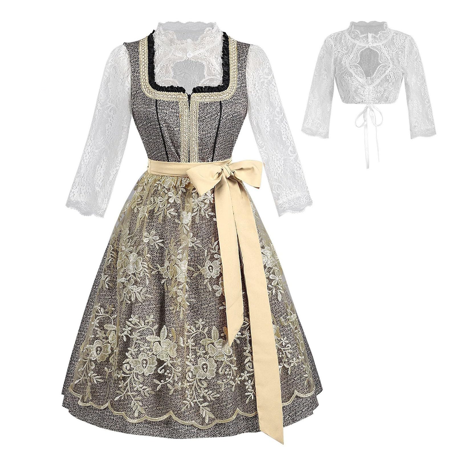 Vestido con Bordado para Mujer De Oktoberfest Vestido Largo De Mujer Playa para Playa Envolvente Floral Verano con Cuello En V Y Mangas Elegante Cuello En V Y Mangas Plisadas