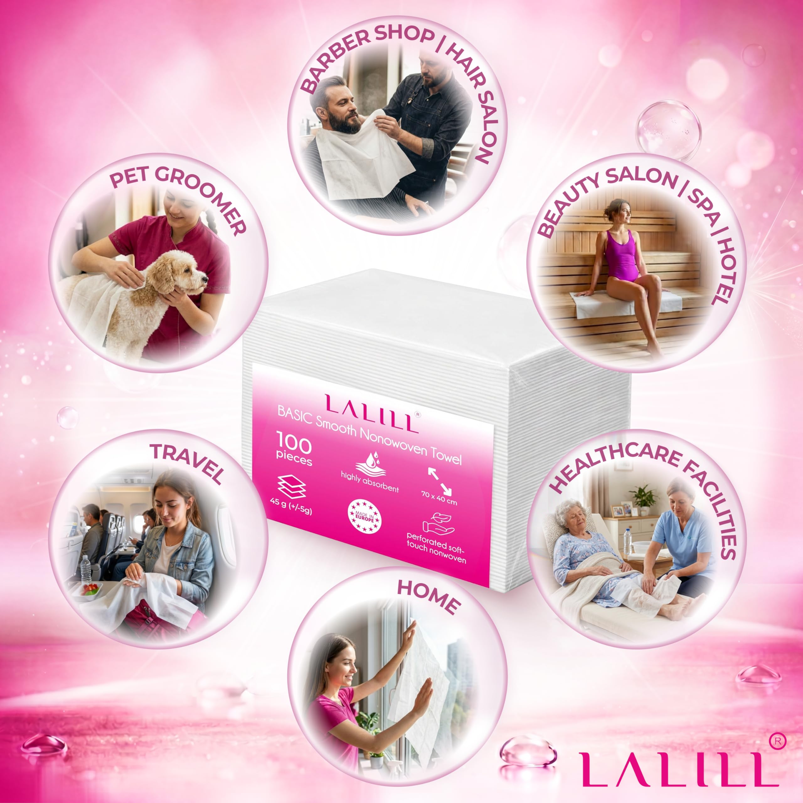 LALILL Fusselfreie Kosmetiktücher 70x40 cm, 100 Stück - Handtücher saugstark & weich - Friseur Tücher aus Vliesstoff - Einweghandtücher für Babys, Erwachsene, Senioren - Hygienisch verpackt