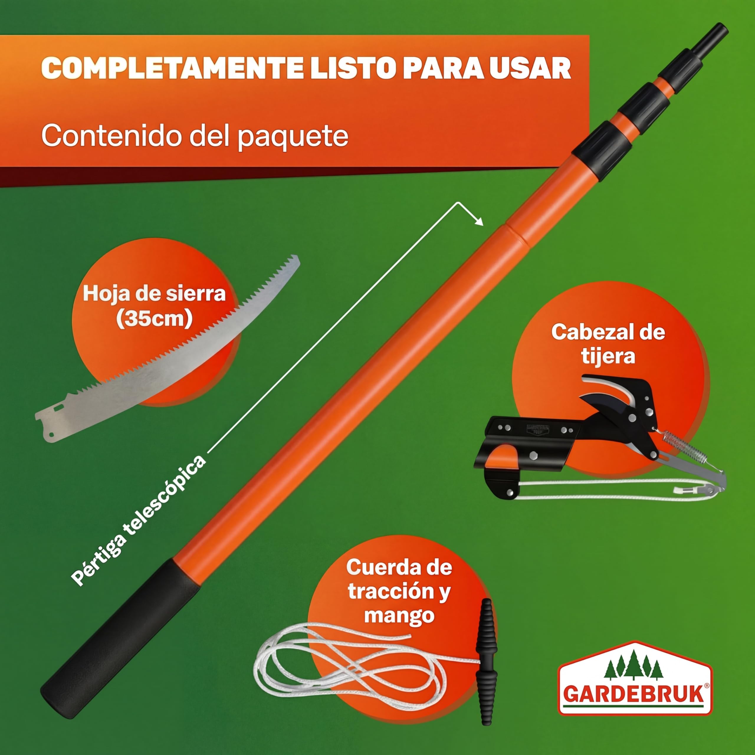 DEUBA® Tijeras de Podar Telescópica Sierra Podadora de altura 2en1 4 Metros Corta Ramas Gruesas Árboles Setos Serrucho Herramientas de Jardinería